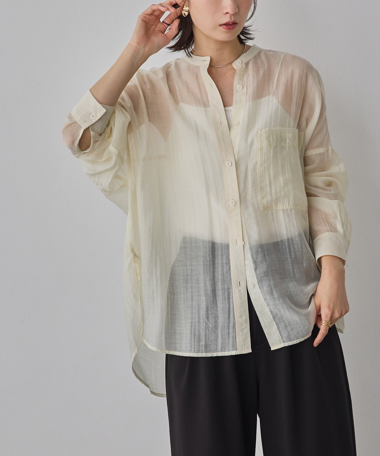 《一部予約》【WEB限定/別注】バンドカラー シアーシャツ