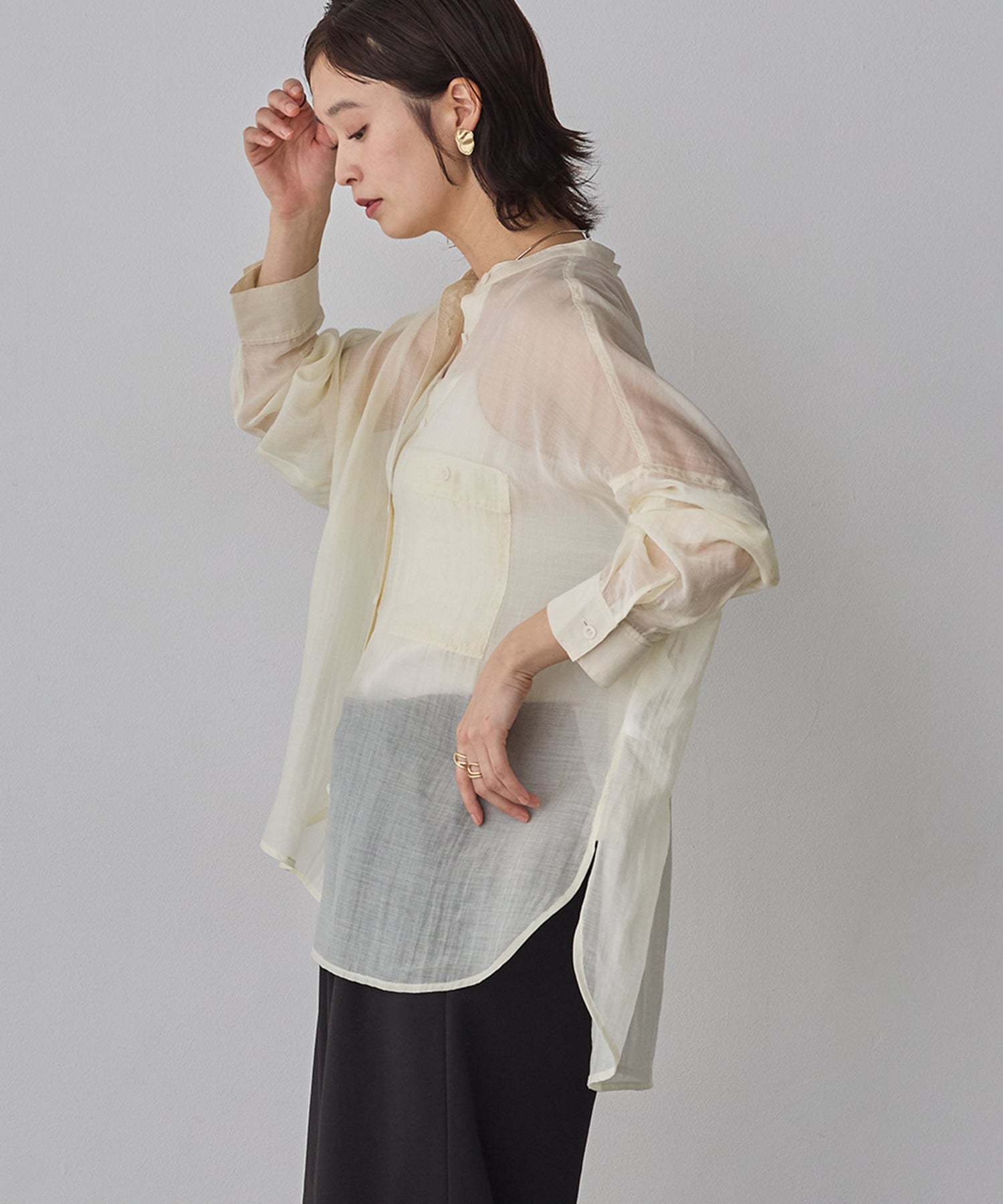 [LIMITED]  SHEER BAND COLLAR OVERSHIRT