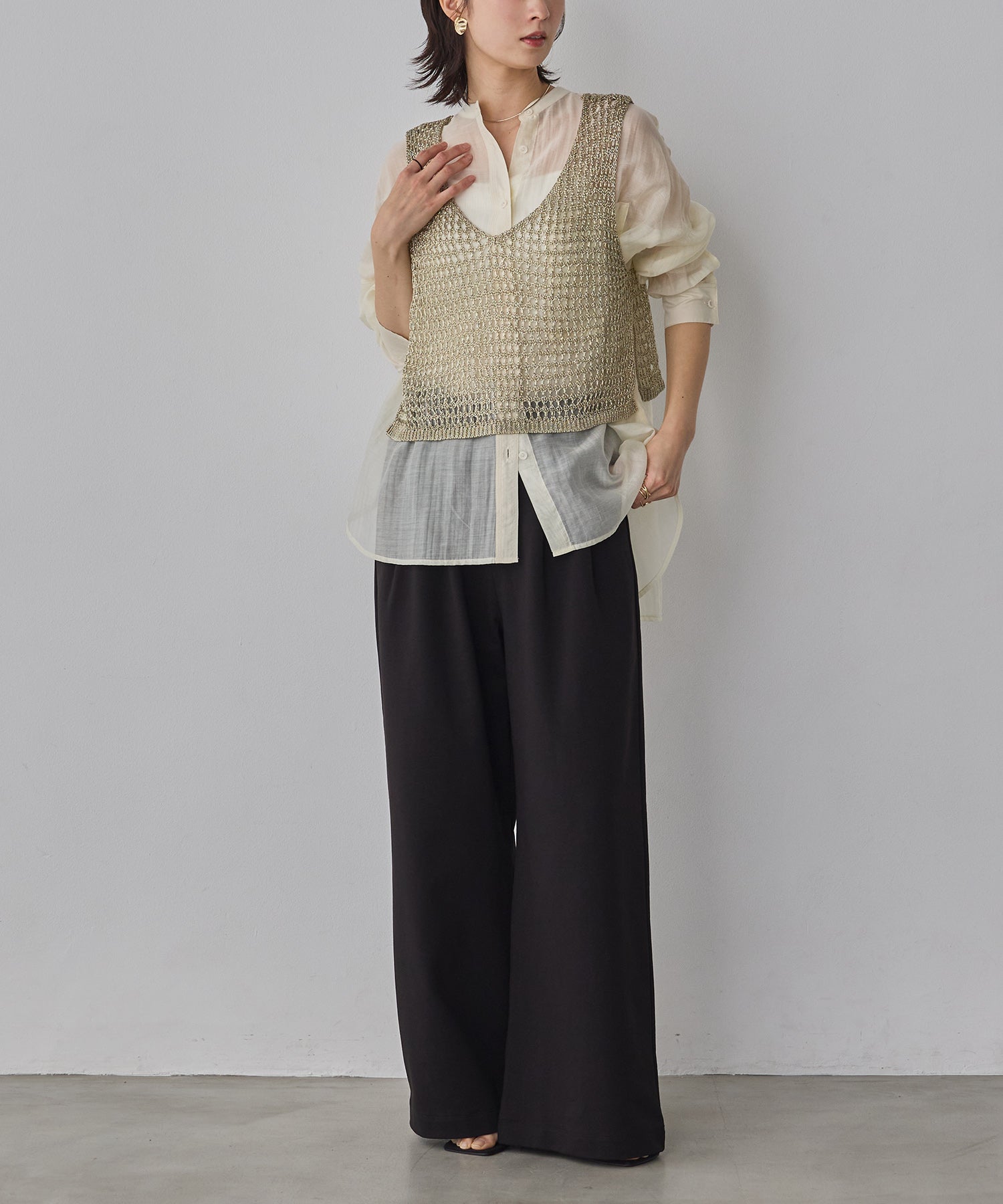 [LIMITED]  SHEER BAND COLLAR OVERSHIRT
