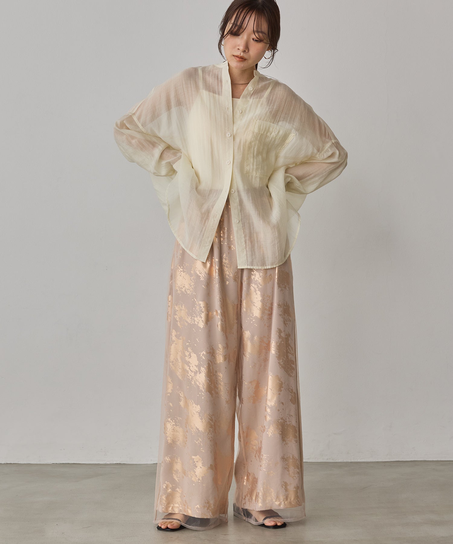 [LIMITED]  SHEER BAND COLLAR OVERSHIRT