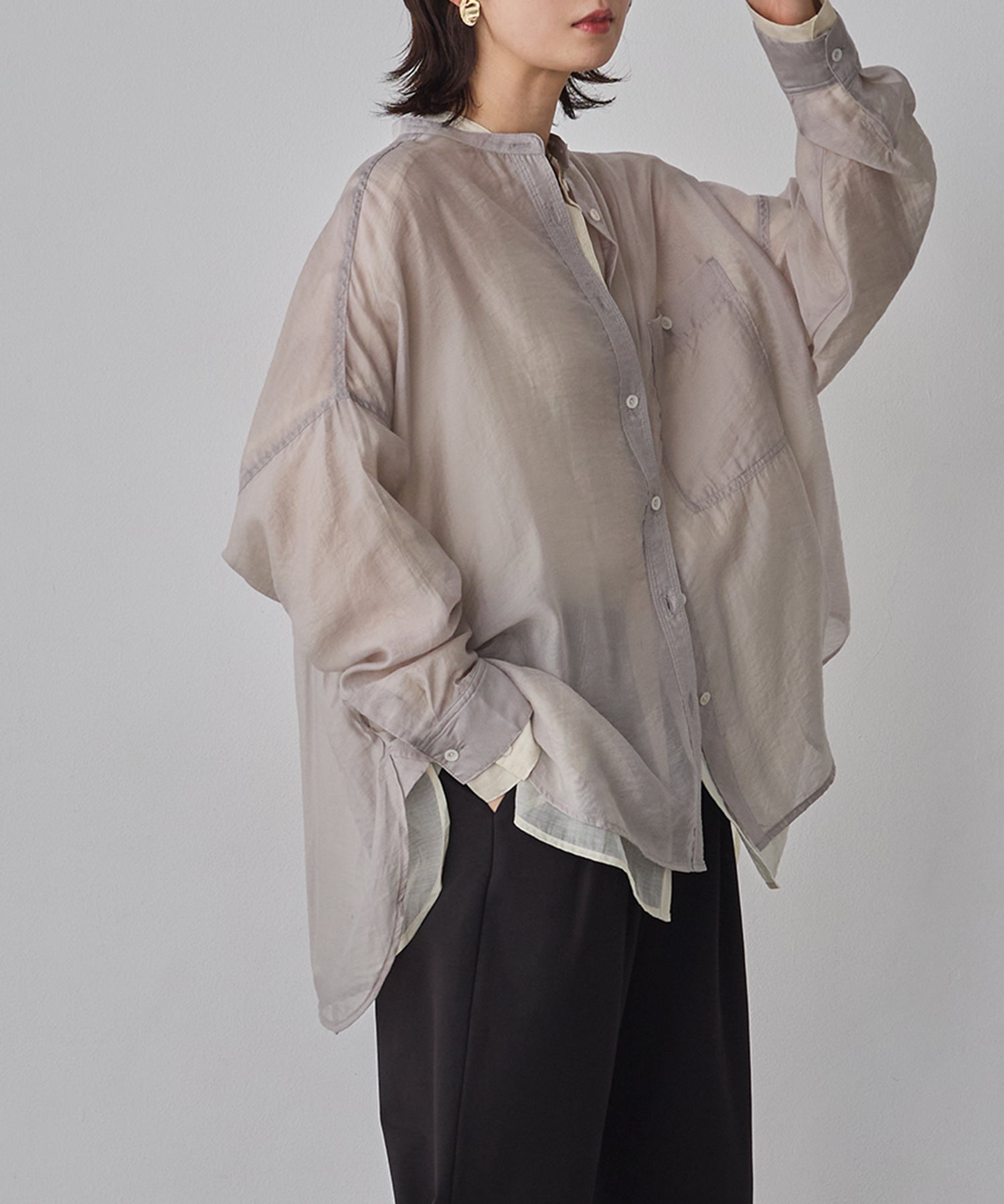 [LIMITED]  SHEER BAND COLLAR OVERSHIRT