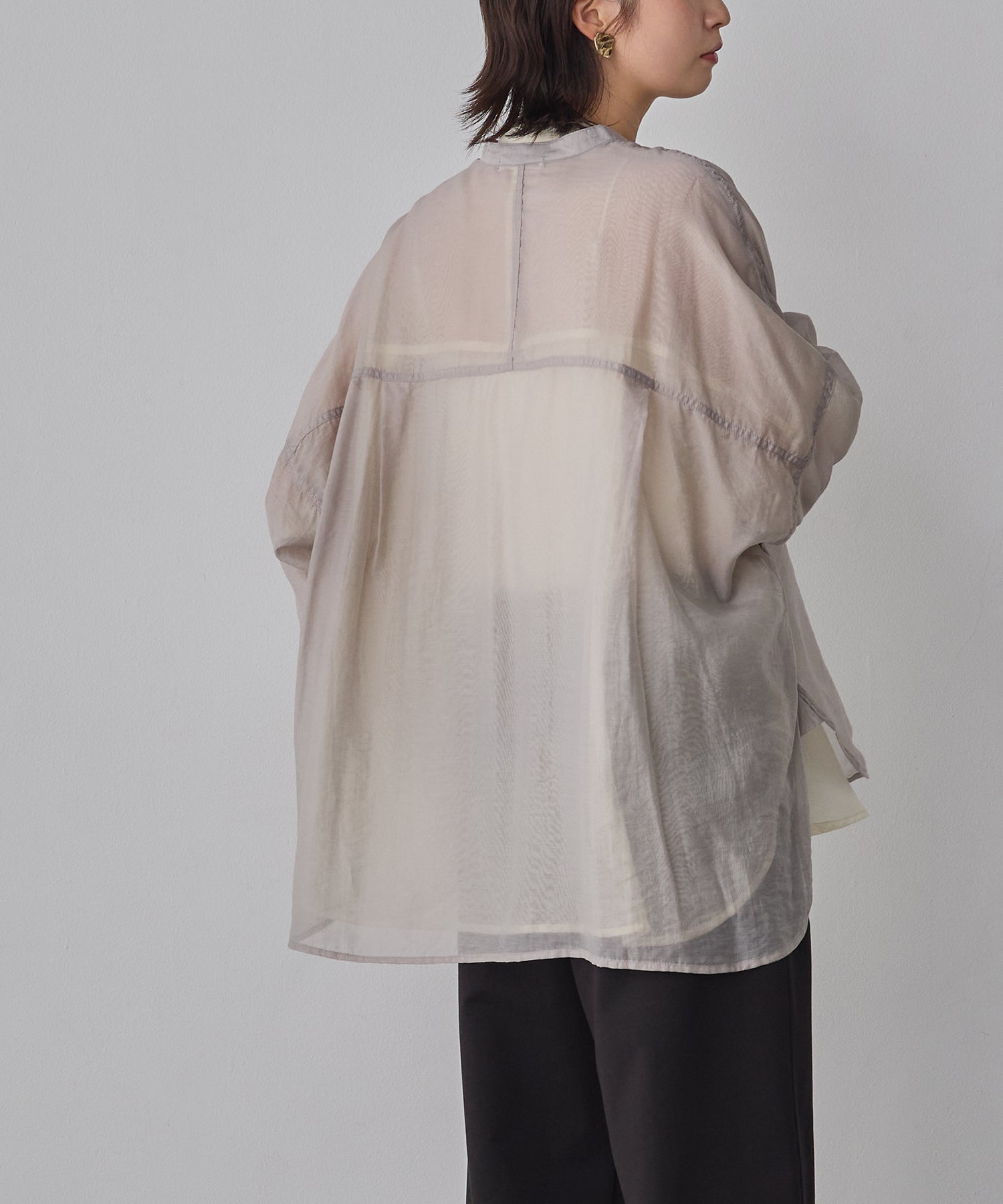 [LIMITED]  SHEER BAND COLLAR OVERSHIRT