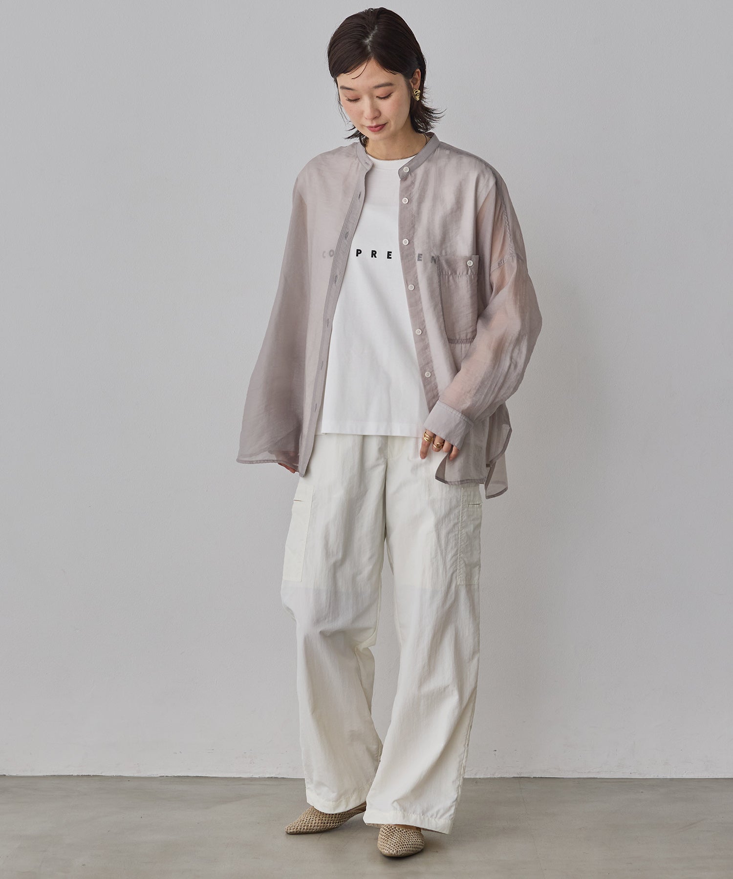 [LIMITED]  SHEER BAND COLLAR OVERSHIRT