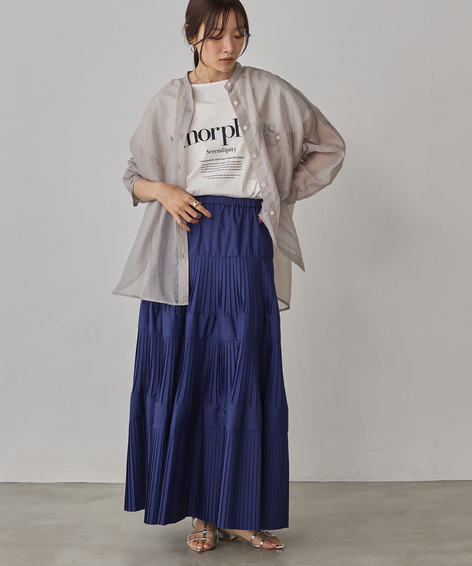 [LIMITED]  SHEER BAND COLLAR OVERSHIRT