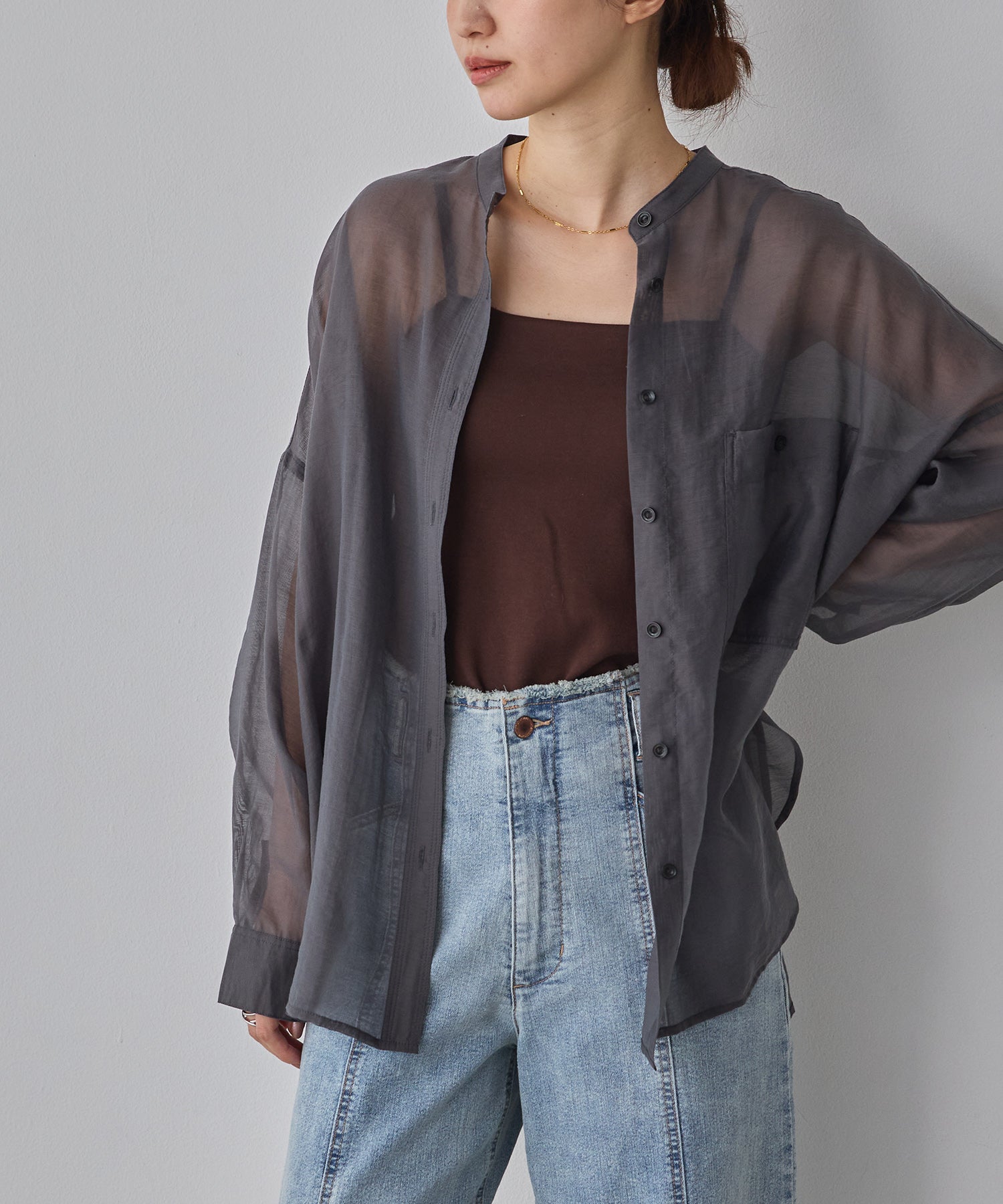 [LIMITED]  SHEER BAND COLLAR OVERSHIRT