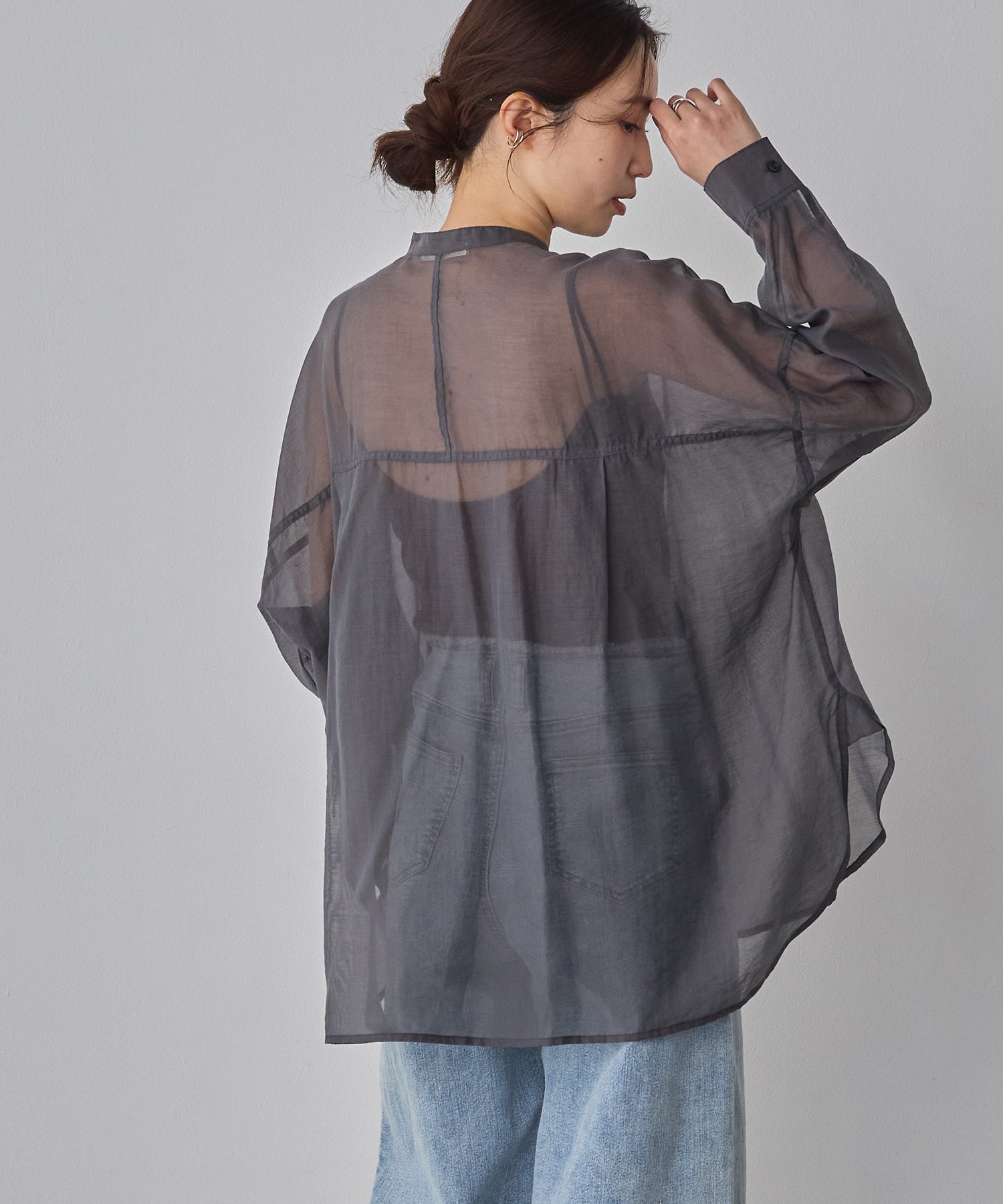 [LIMITED]  SHEER BAND COLLAR OVERSHIRT
