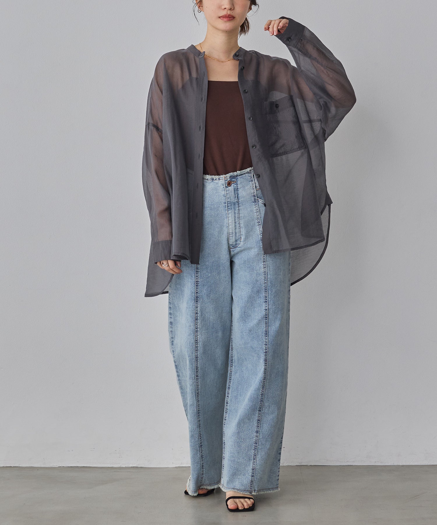 [LIMITED]  SHEER BAND COLLAR OVERSHIRT