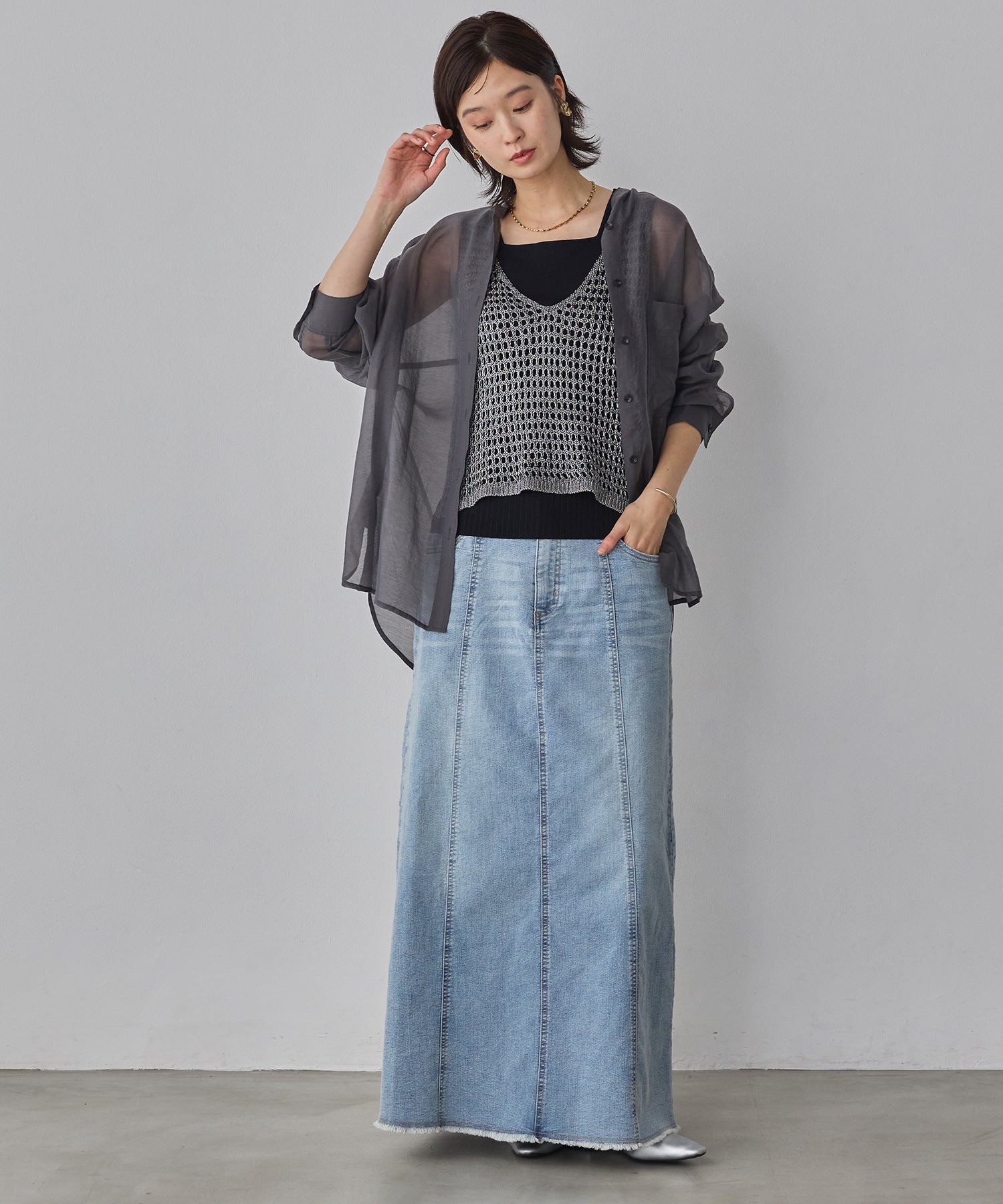 [LIMITED]  SHEER BAND COLLAR OVERSHIRT