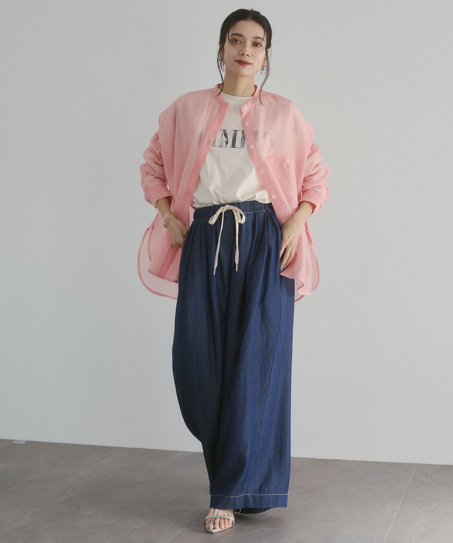 [LIMITED]  SHEER BAND COLLAR OVERSHIRT