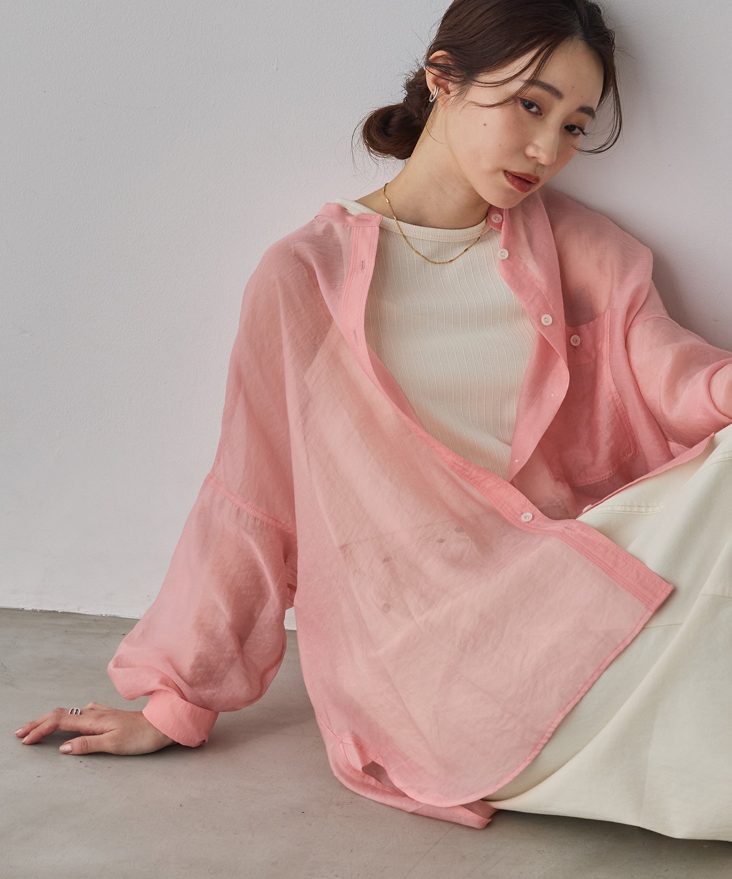 [LIMITED]  SHEER BAND COLLAR OVERSHIRT