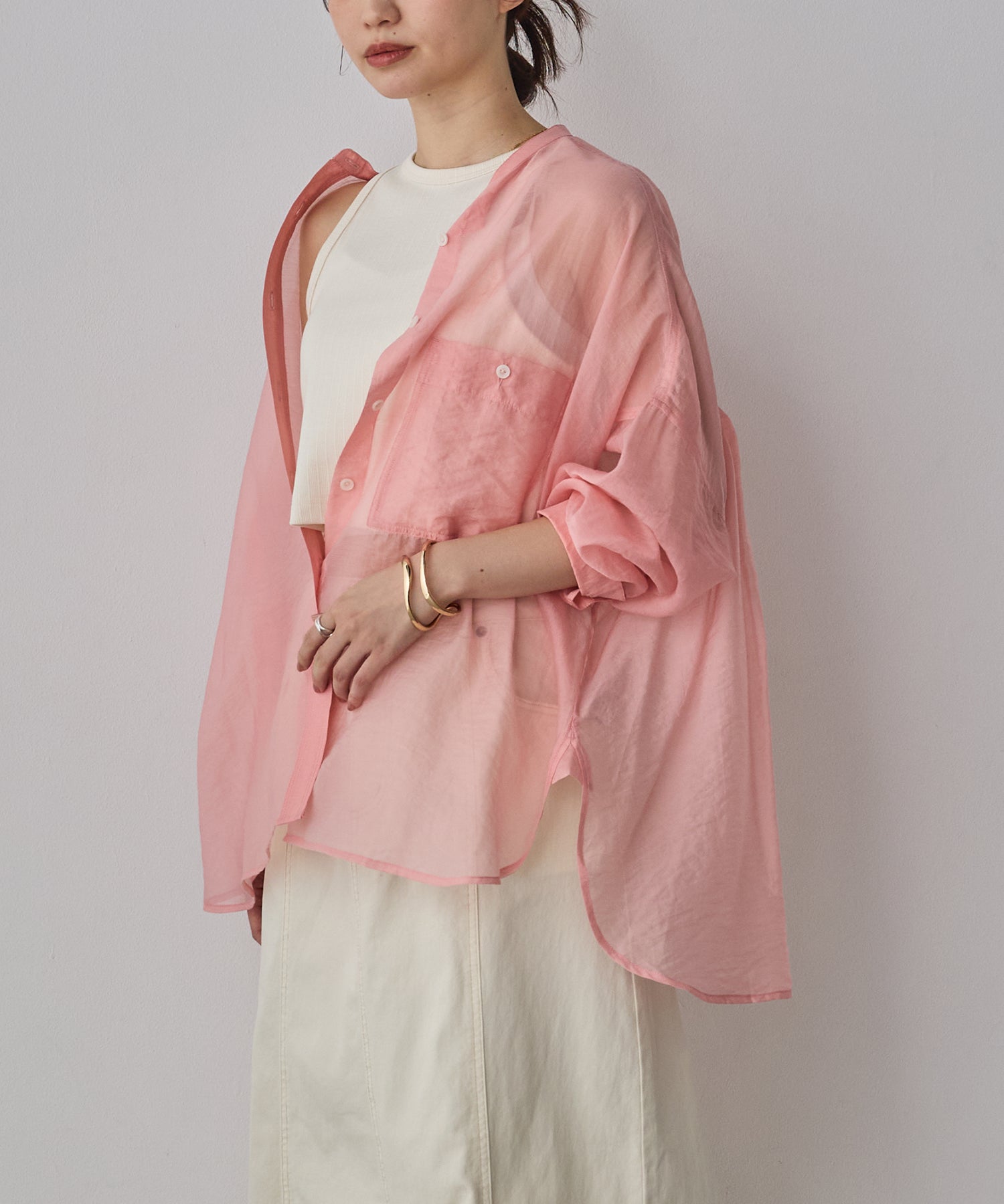 [LIMITED]  SHEER BAND COLLAR OVERSHIRT