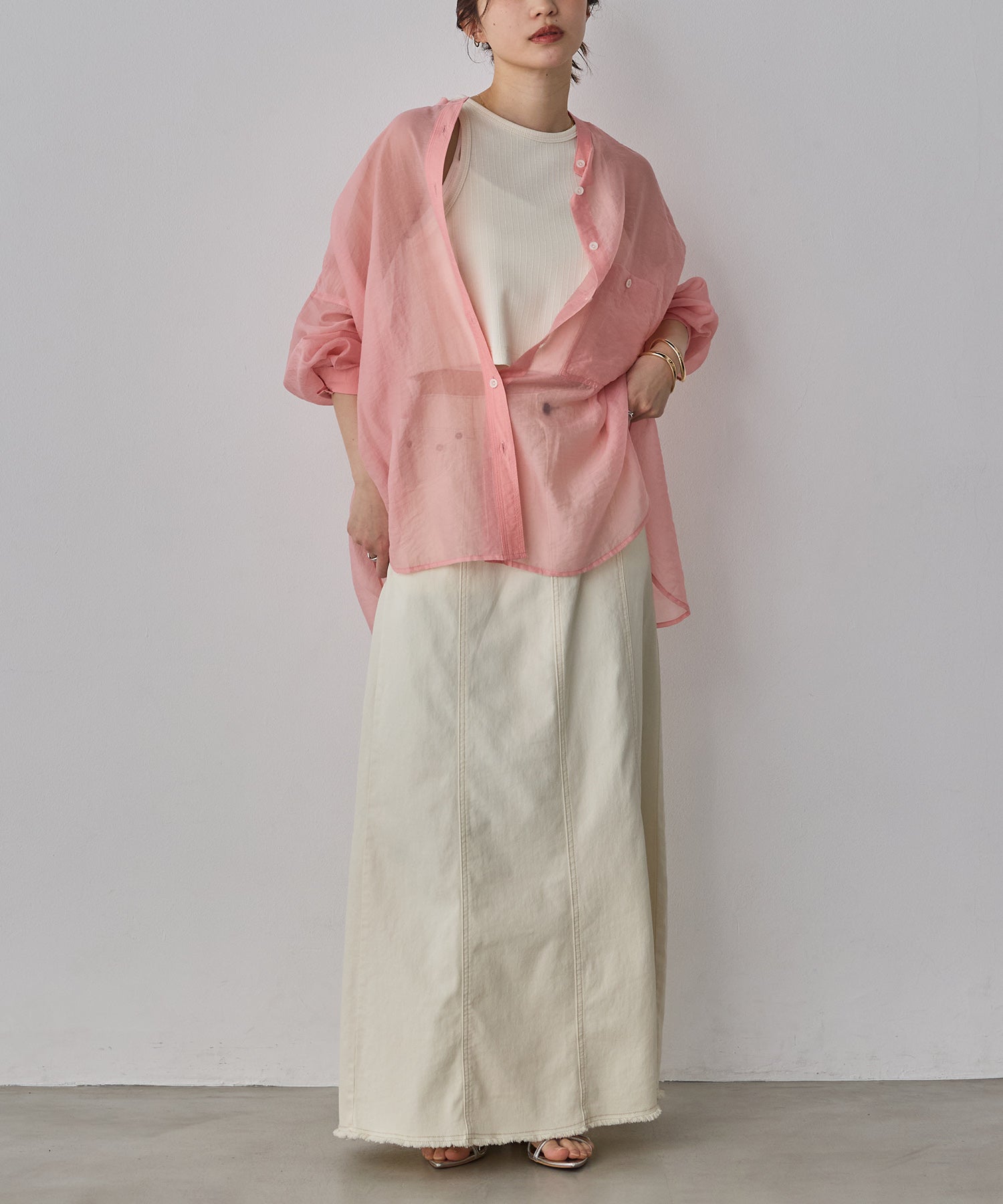 [LIMITED]  SHEER BAND COLLAR OVERSHIRT