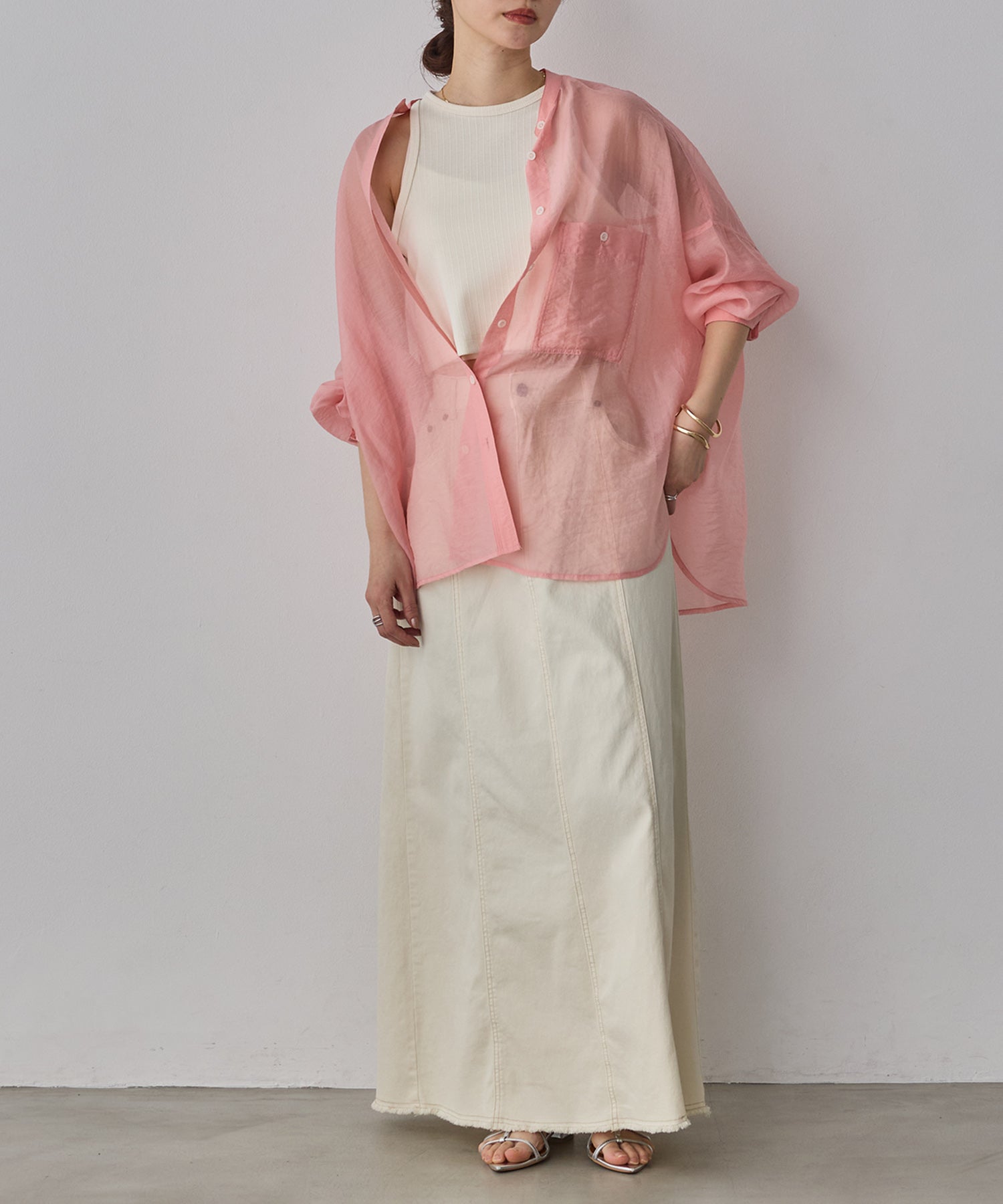 [LIMITED]  SHEER BAND COLLAR OVERSHIRT