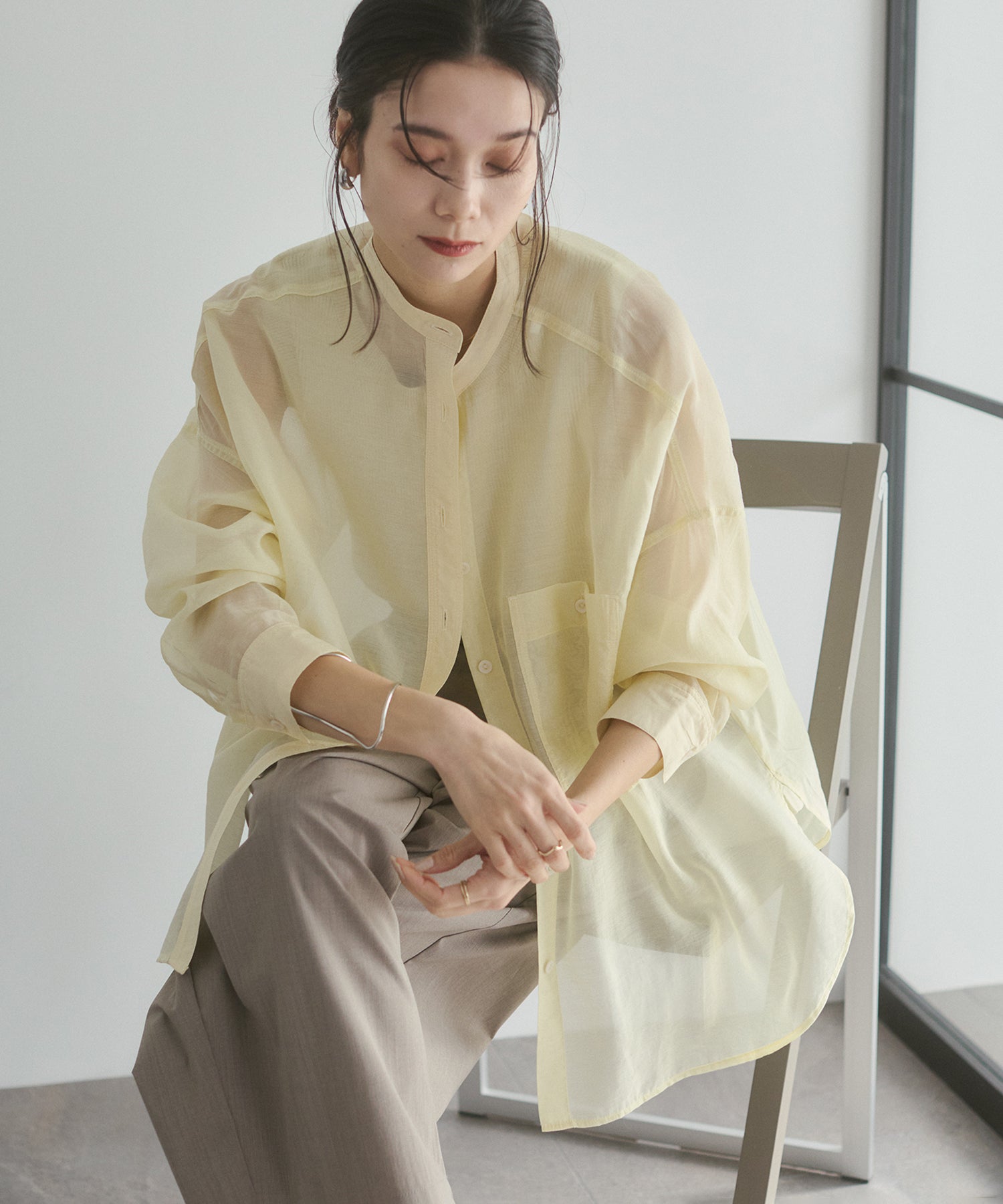 [LIMITED]  SHEER BAND COLLAR OVERSHIRT