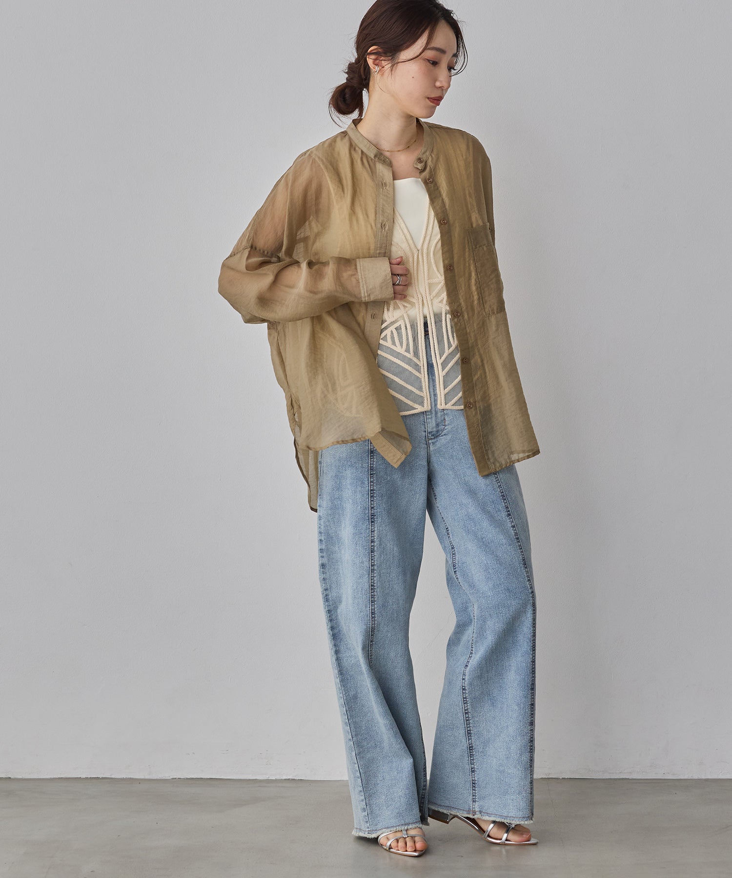 [LIMITED]  SHEER BAND COLLAR OVERSHIRT