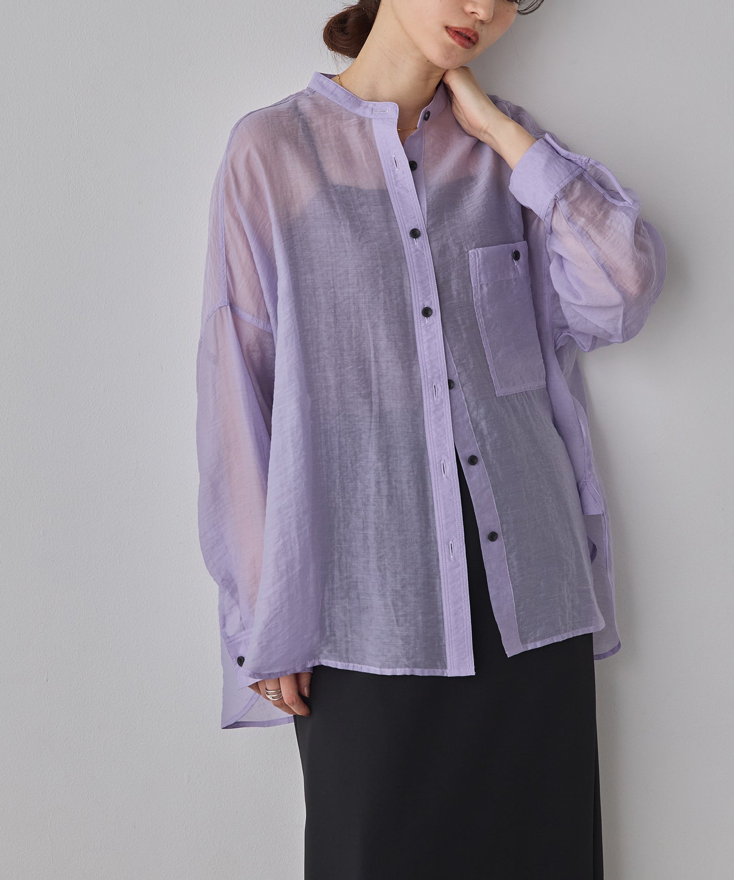 [LIMITED]  SHEER BAND COLLAR OVERSHIRT