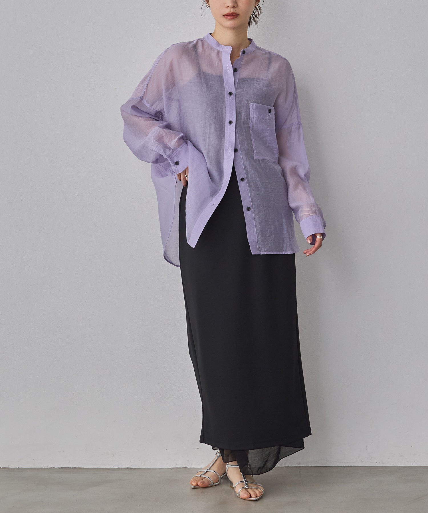 [LIMITED]  SHEER BAND COLLAR OVERSHIRT