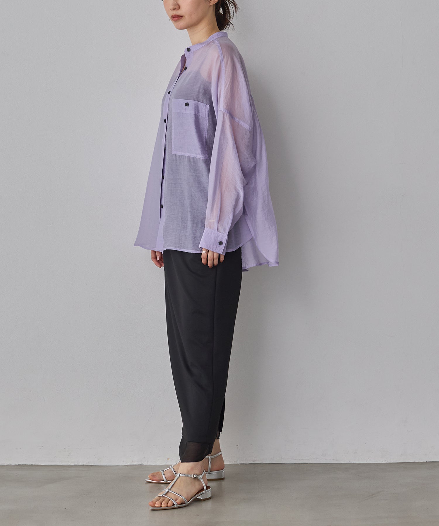 [LIMITED]  SHEER BAND COLLAR OVERSHIRT