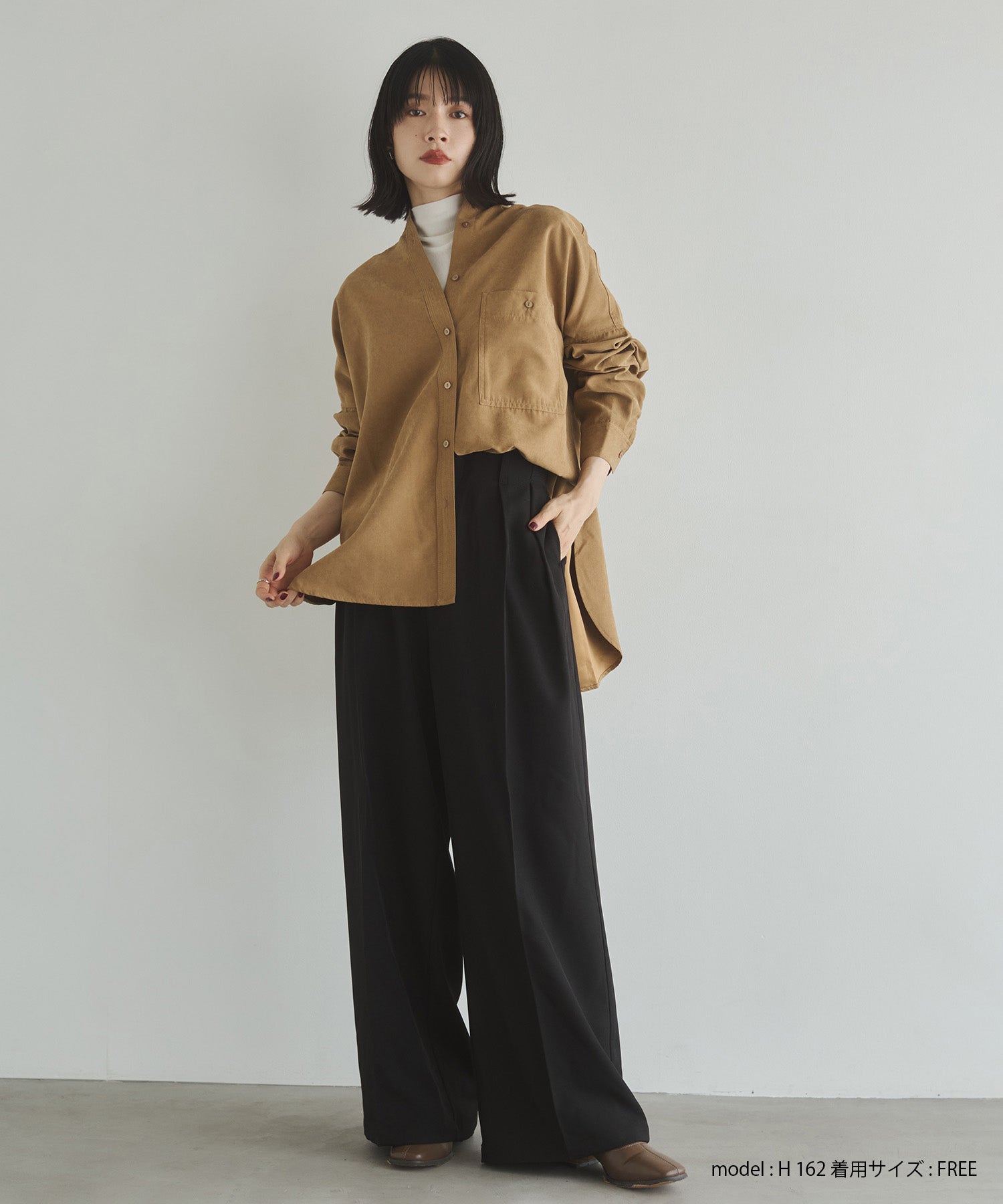 【WEB限定/別注】スウェードライク バンドカラーオーバーサイズシャツ