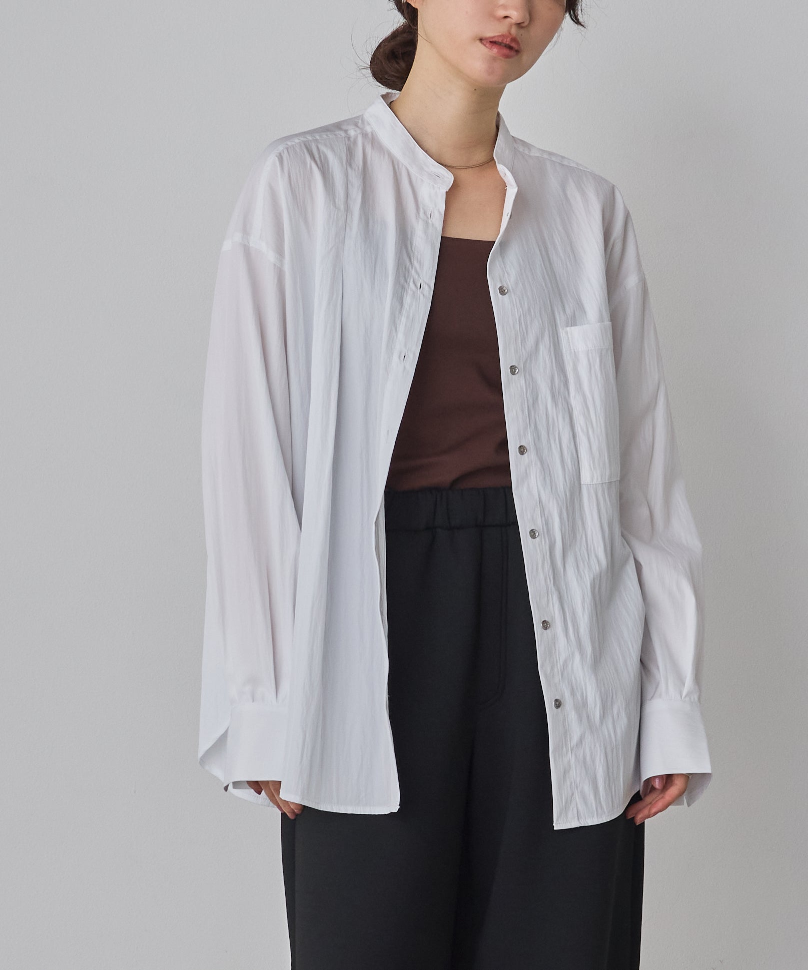 【WEB限定/別注】【イージーケア】バンドカラーオーバーデザインシャツ