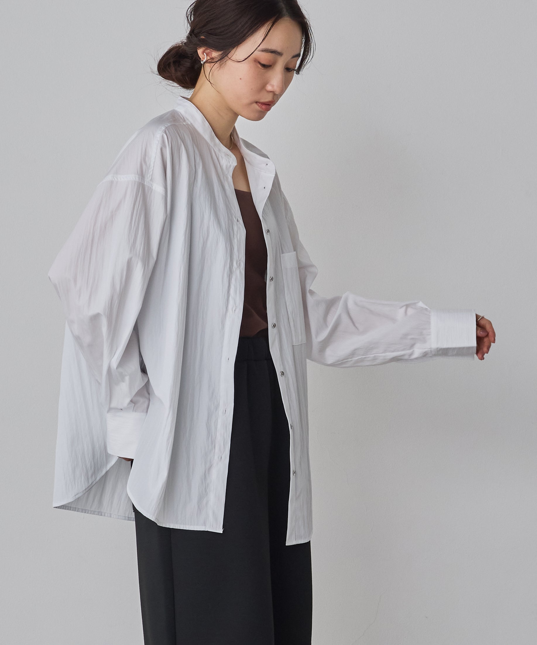 【WEB限定/別注】【イージーケア】バンドカラーオーバーデザインシャツ