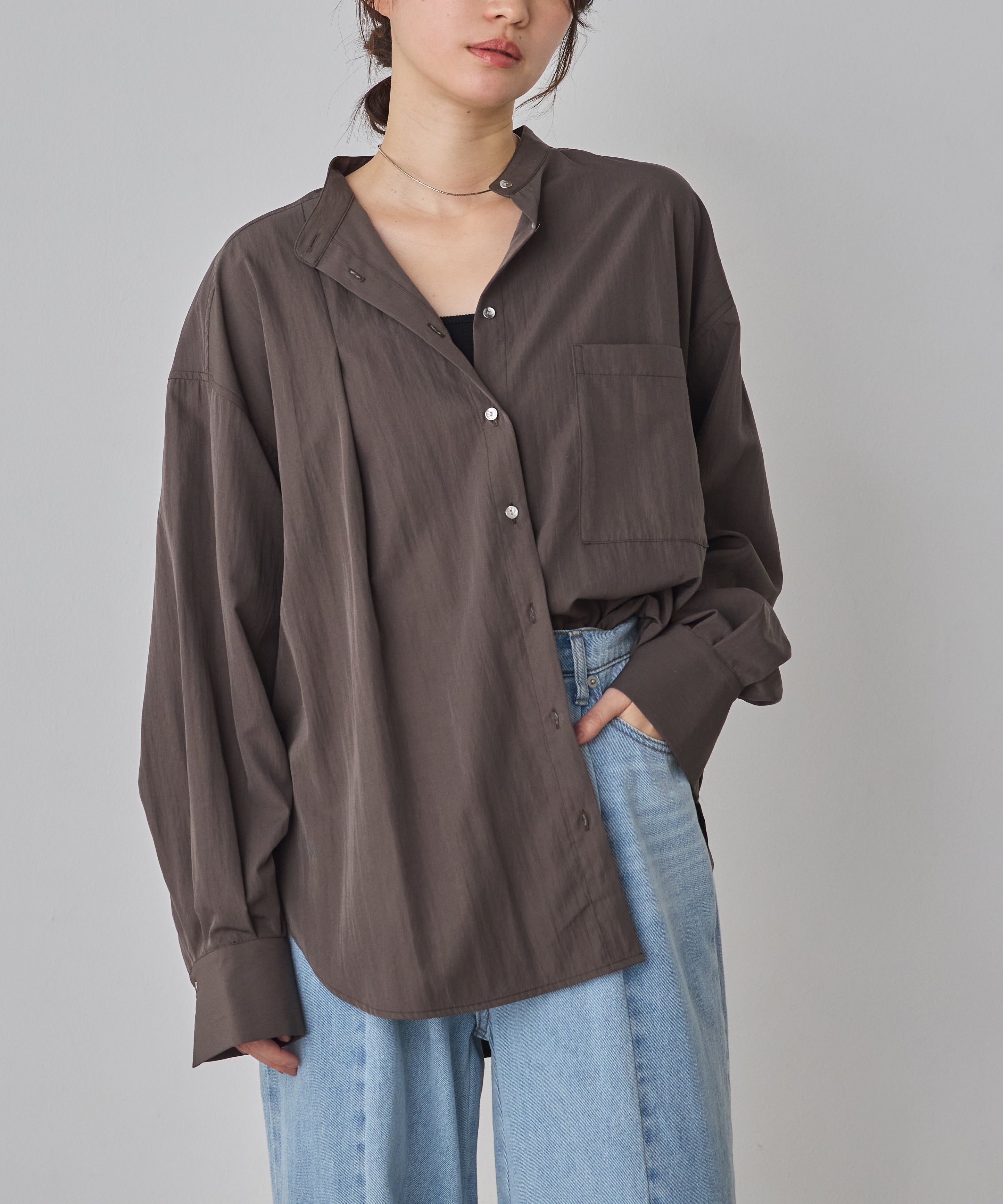 【WEB限定/別注】【イージーケア】バンドカラーオーバーデザインシャツ