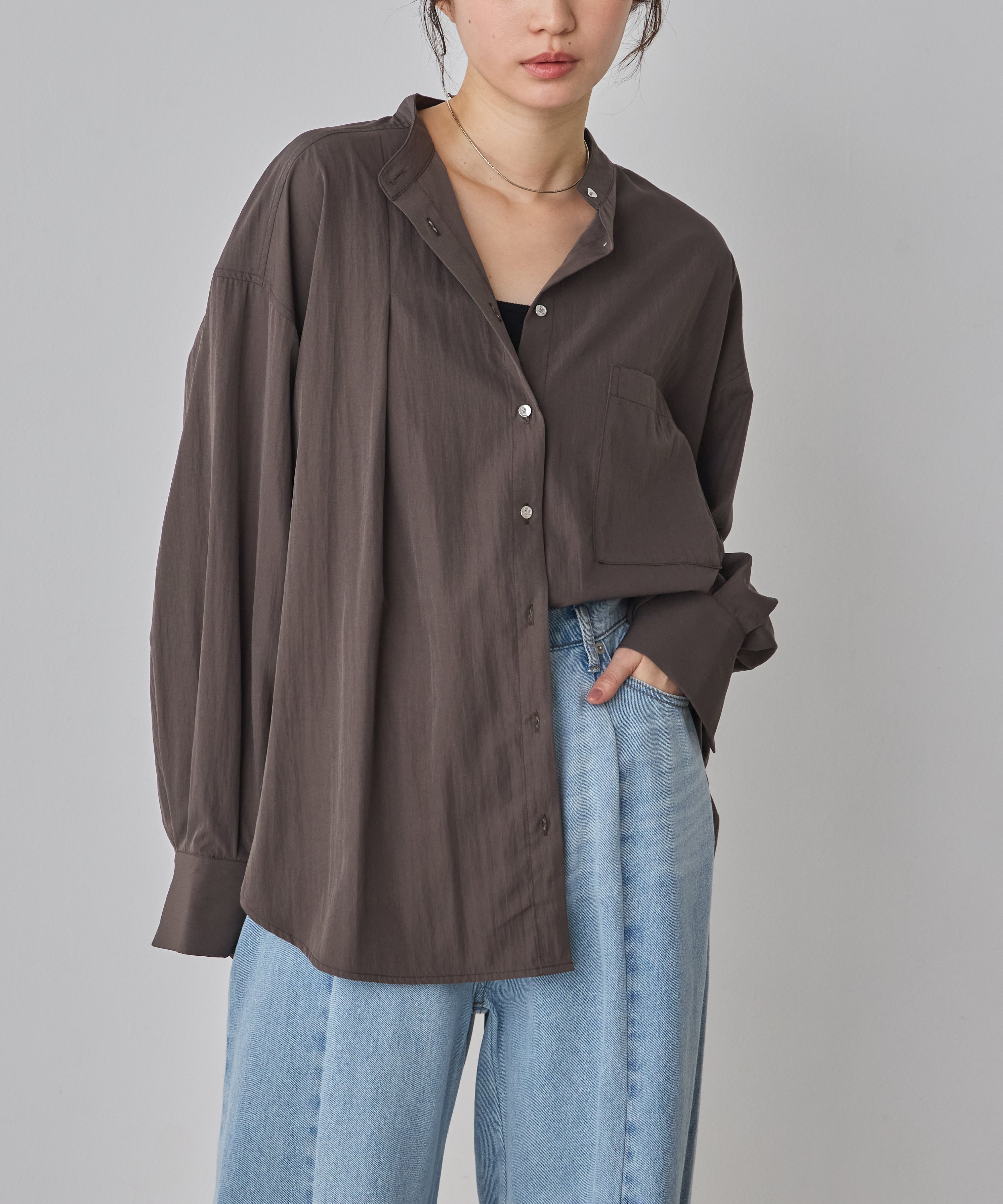 【WEB限定/別注】【イージーケア】バンドカラーオーバーデザインシャツ