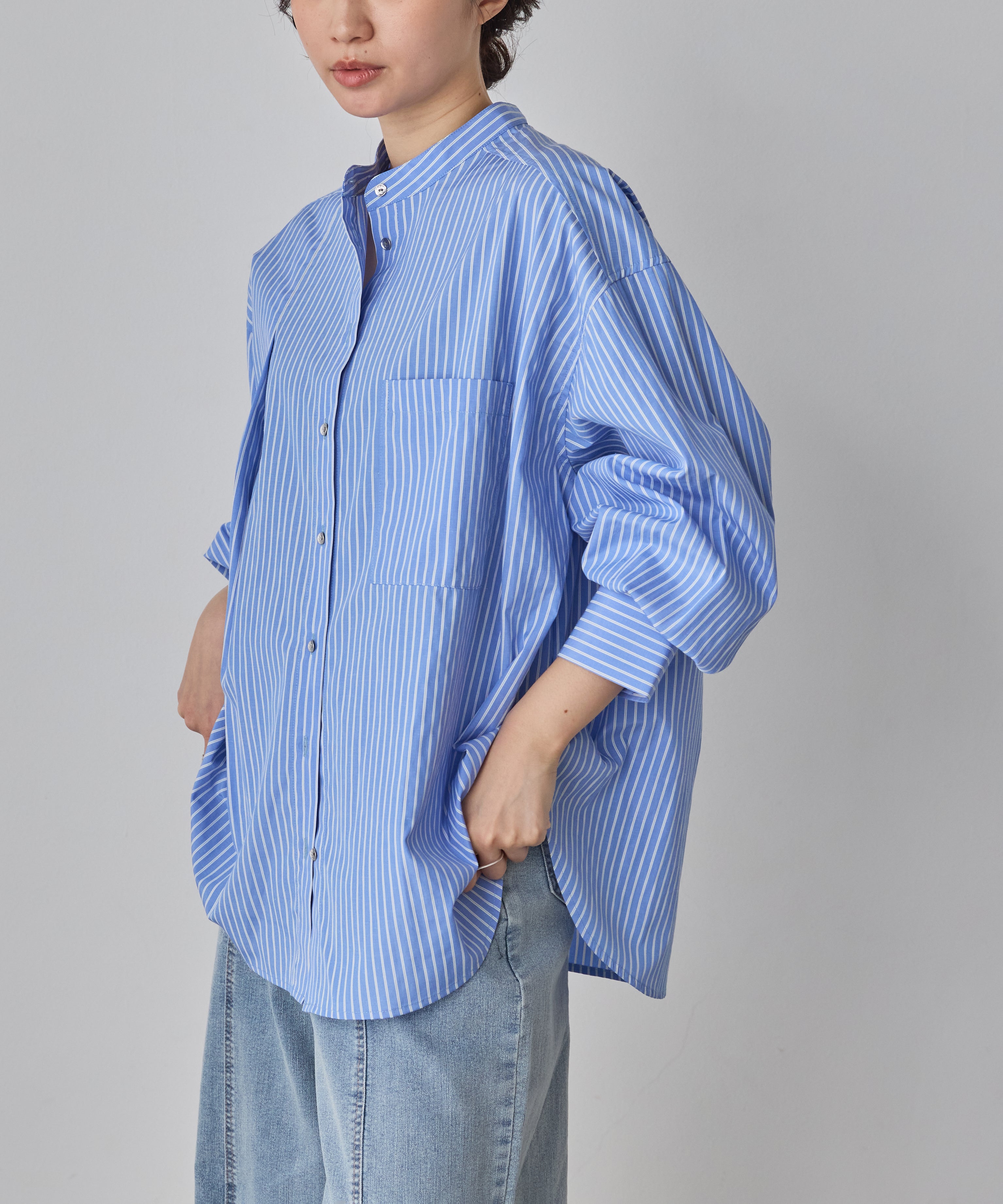 【WEB限定/別注】【イージーケア】バンドカラーオーバーデザインシャツ