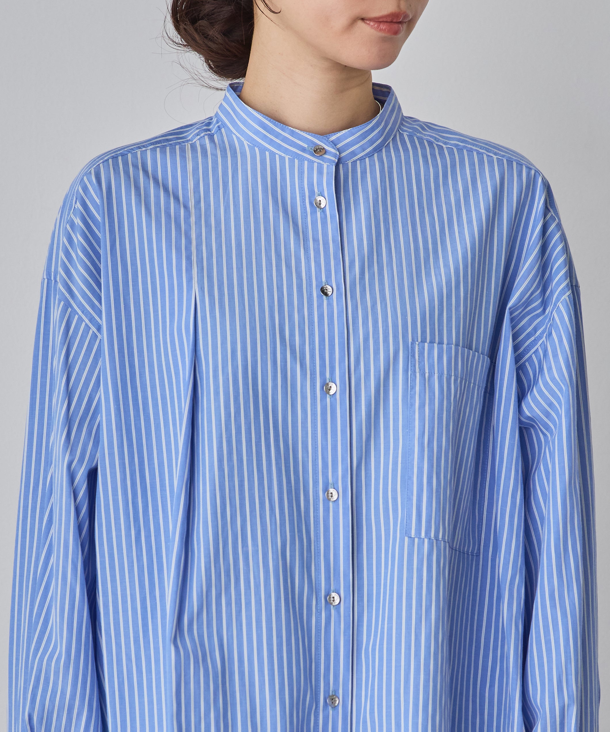 【WEB限定/別注】【イージーケア】バンドカラーオーバーデザインシャツ