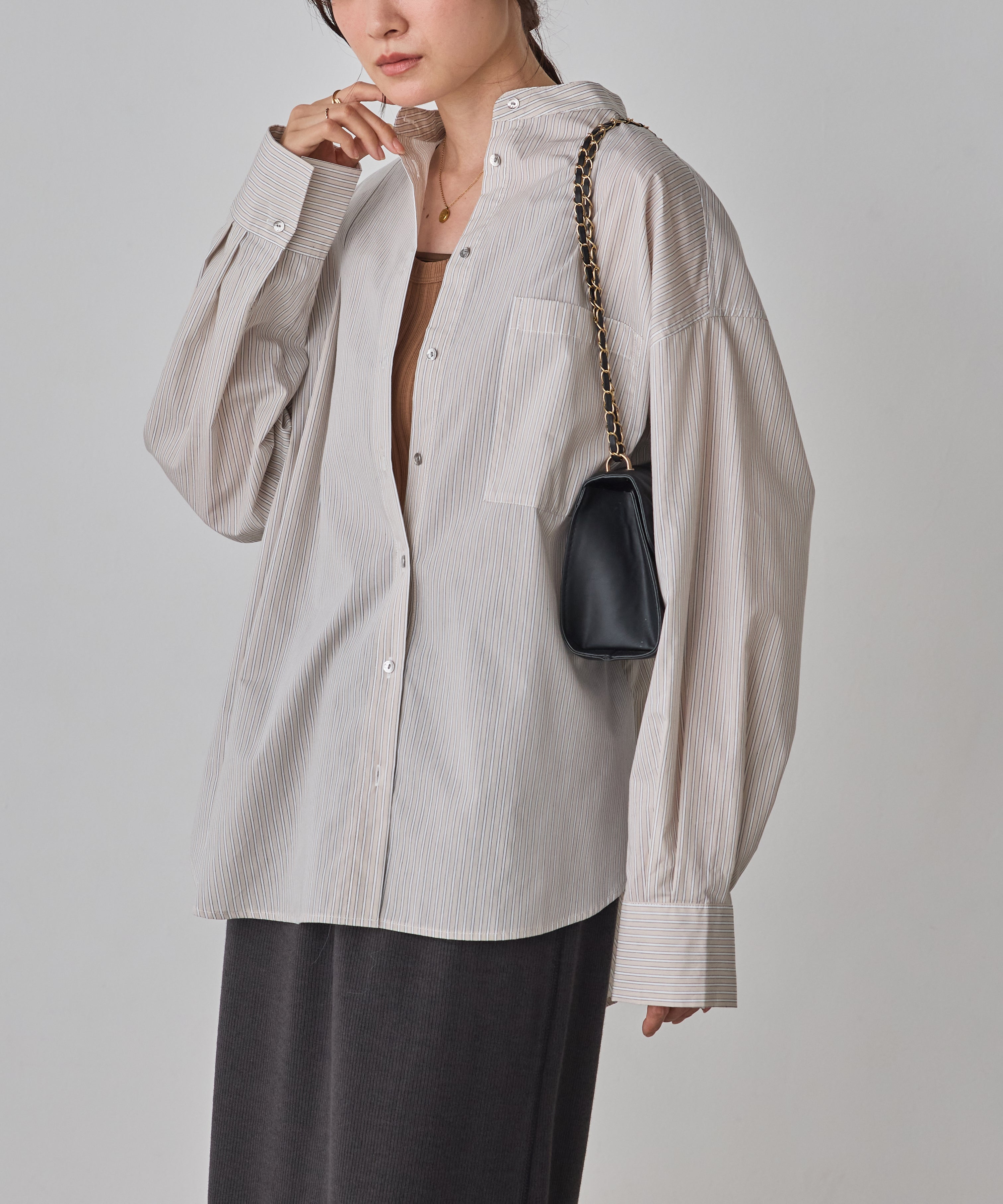 【WEB限定/別注】【イージーケア】バンドカラーオーバーデザインシャツ