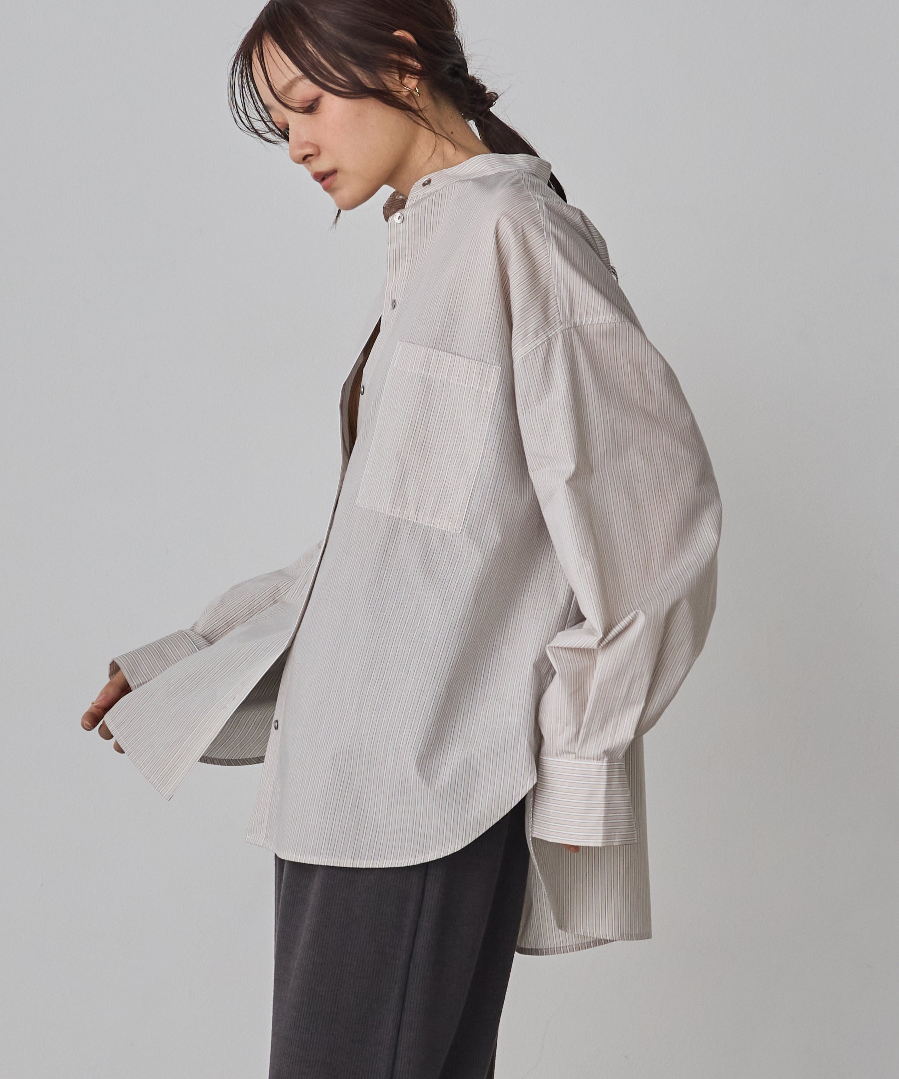 【WEB限定/別注】【イージーケア】バンドカラーオーバーデザインシャツ