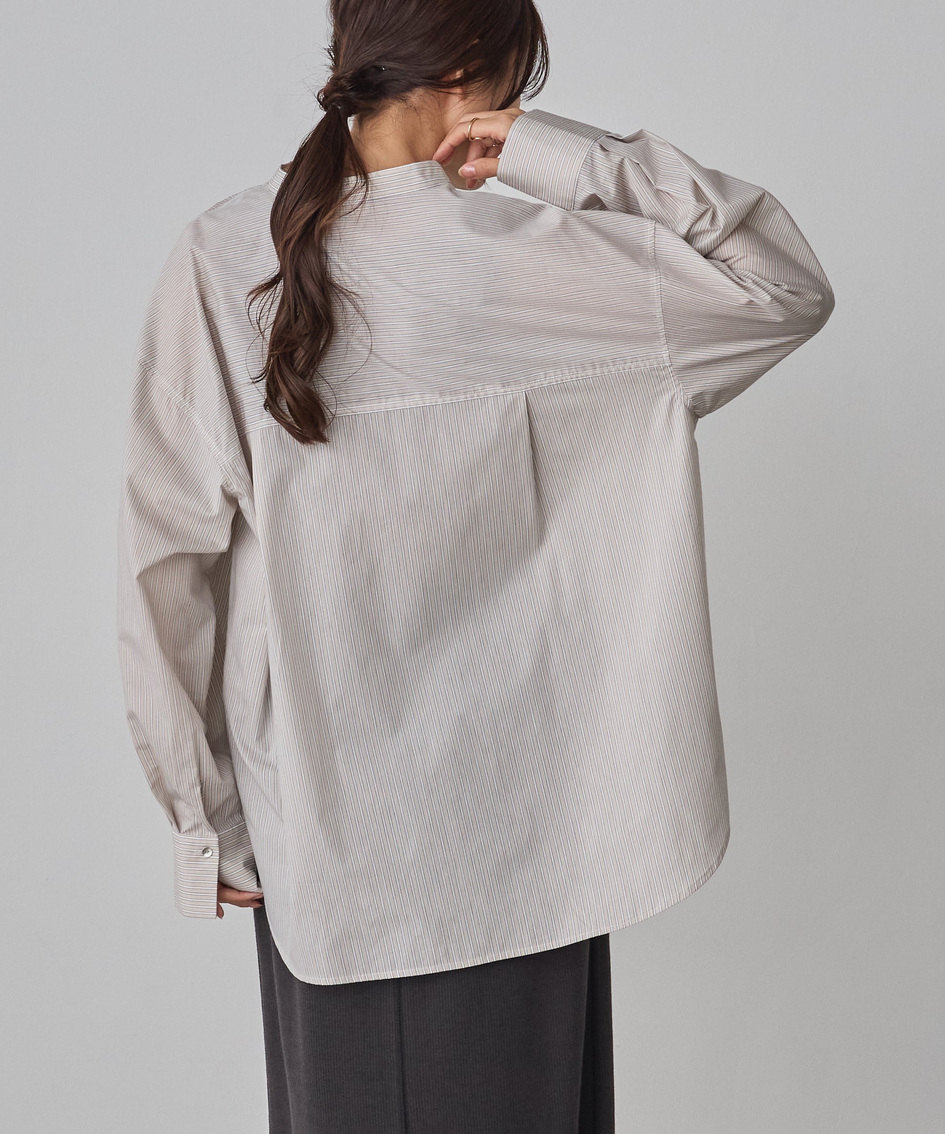 【WEB限定/別注】【イージーケア】バンドカラーオーバーデザインシャツ