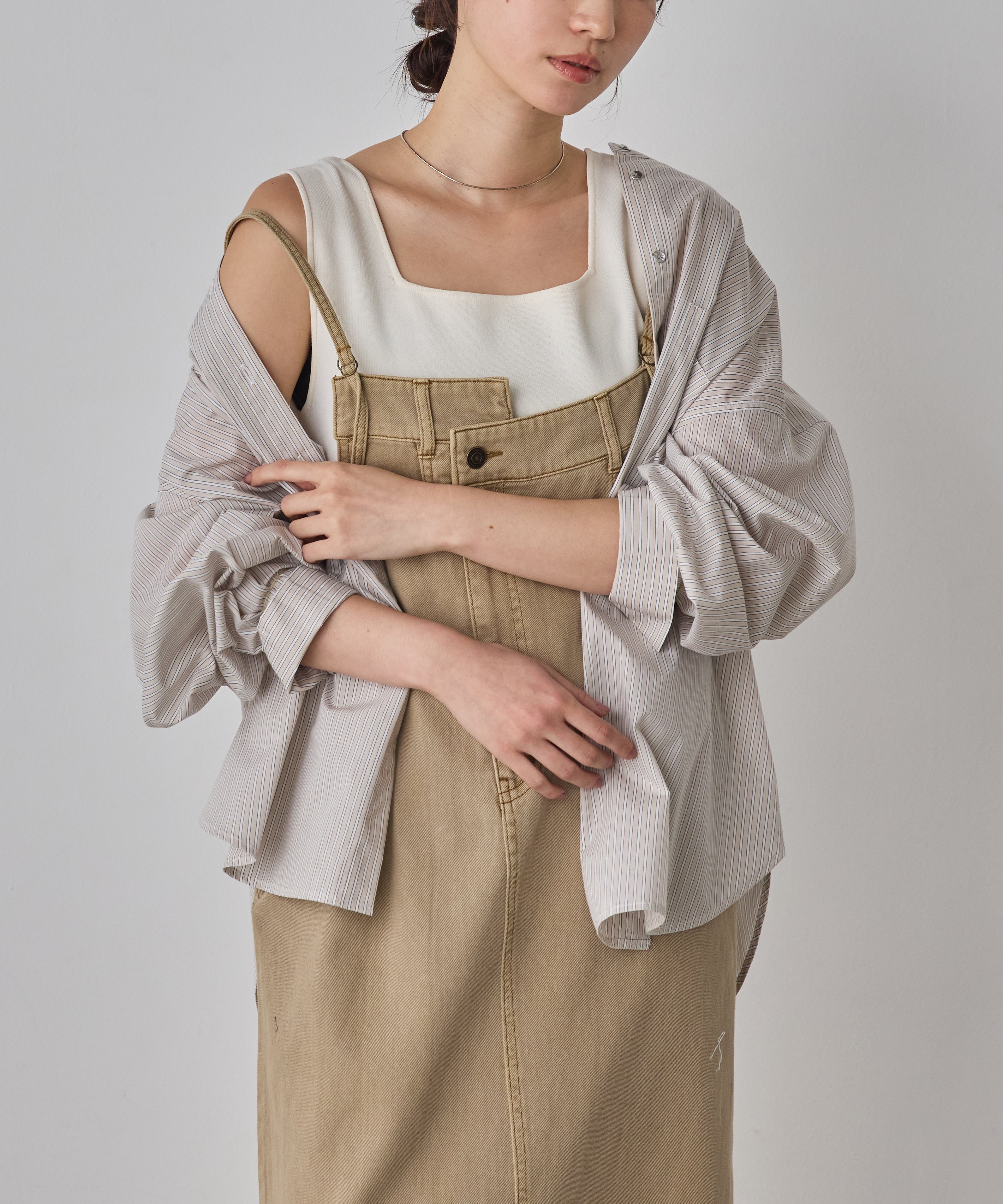 【WEB限定/別注】【イージーケア】バンドカラーオーバーデザインシャツ