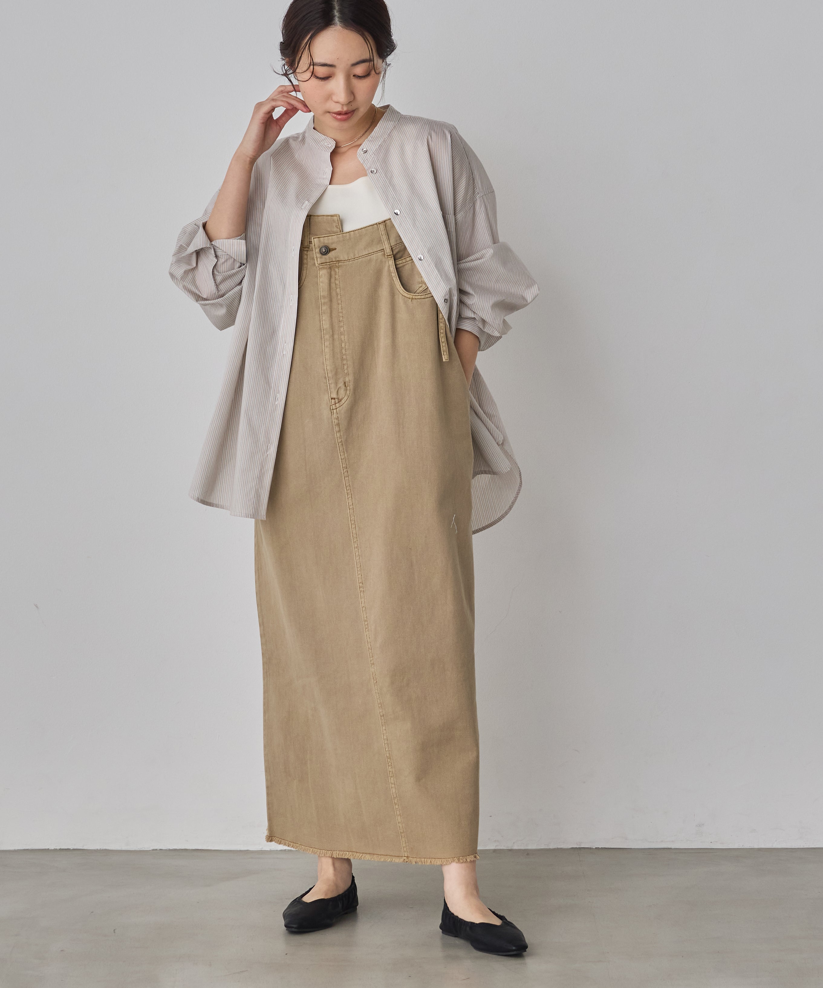 【WEB限定/別注】【イージーケア】バンドカラーオーバーデザインシャツ