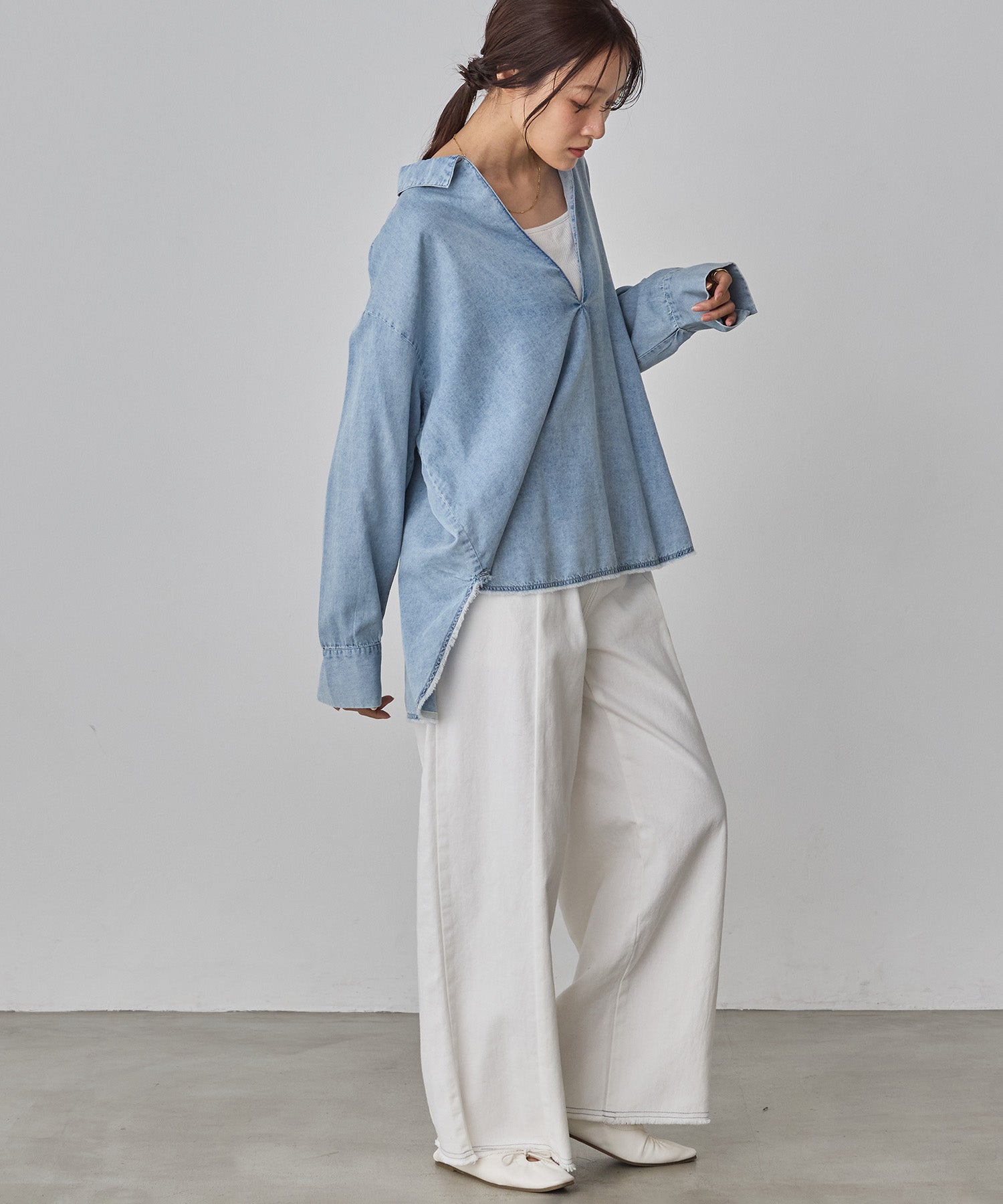 LIMITED] BROAD/TENCEL DENIM SKIPPER SHIRT