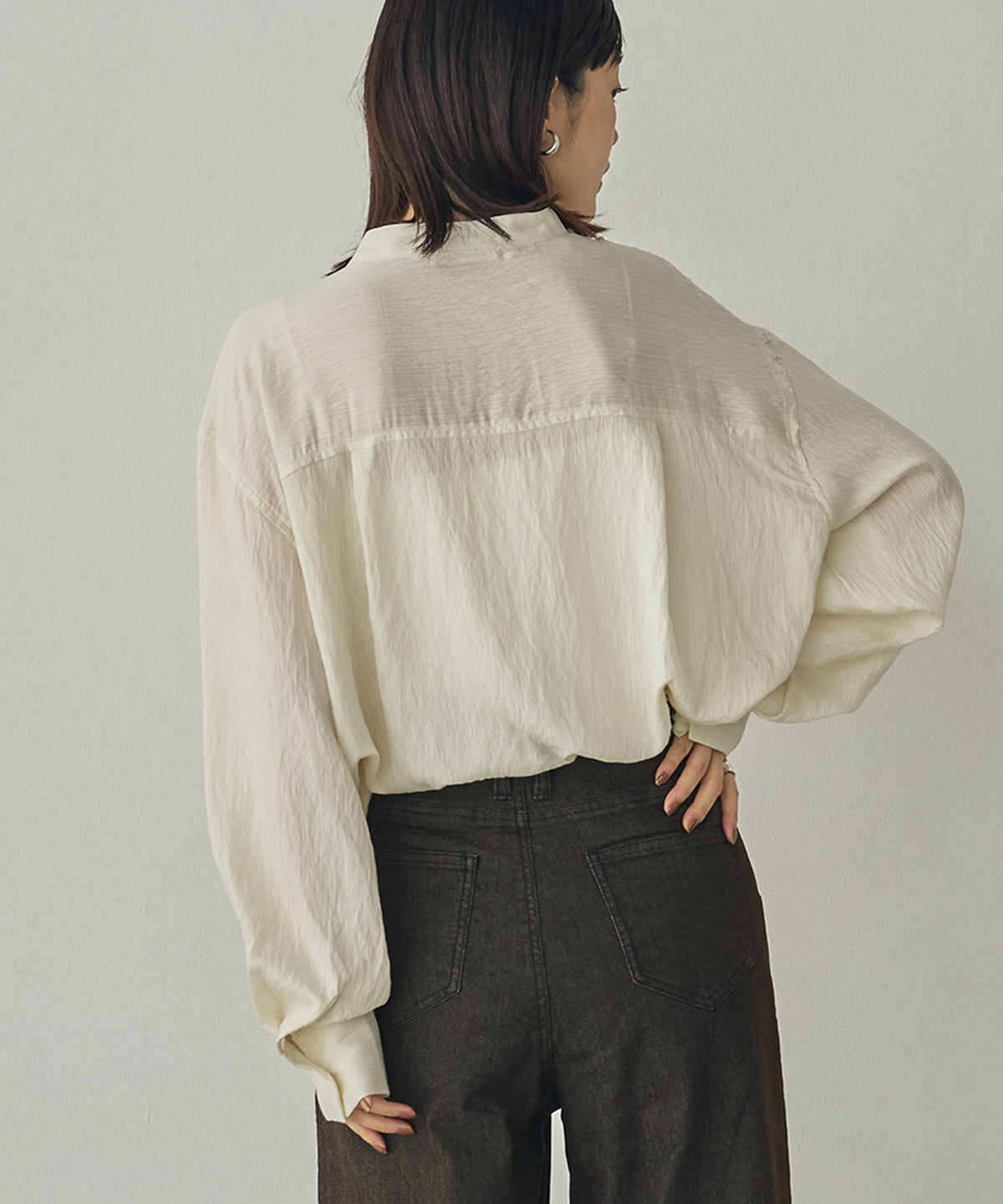 [LIMITED] SLUB-DENIM STRIPED RUFFLED SHIRT