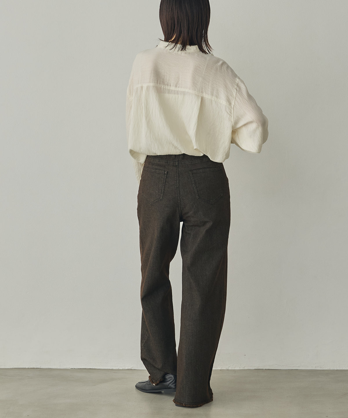 [LIMITED] SLUB-DENIM STRIPED RUFFLED SHIRT