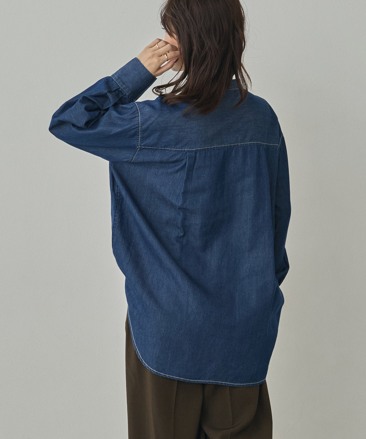 [LIMITED] SLUB-DENIM STRIPED RUFFLED SHIRT
