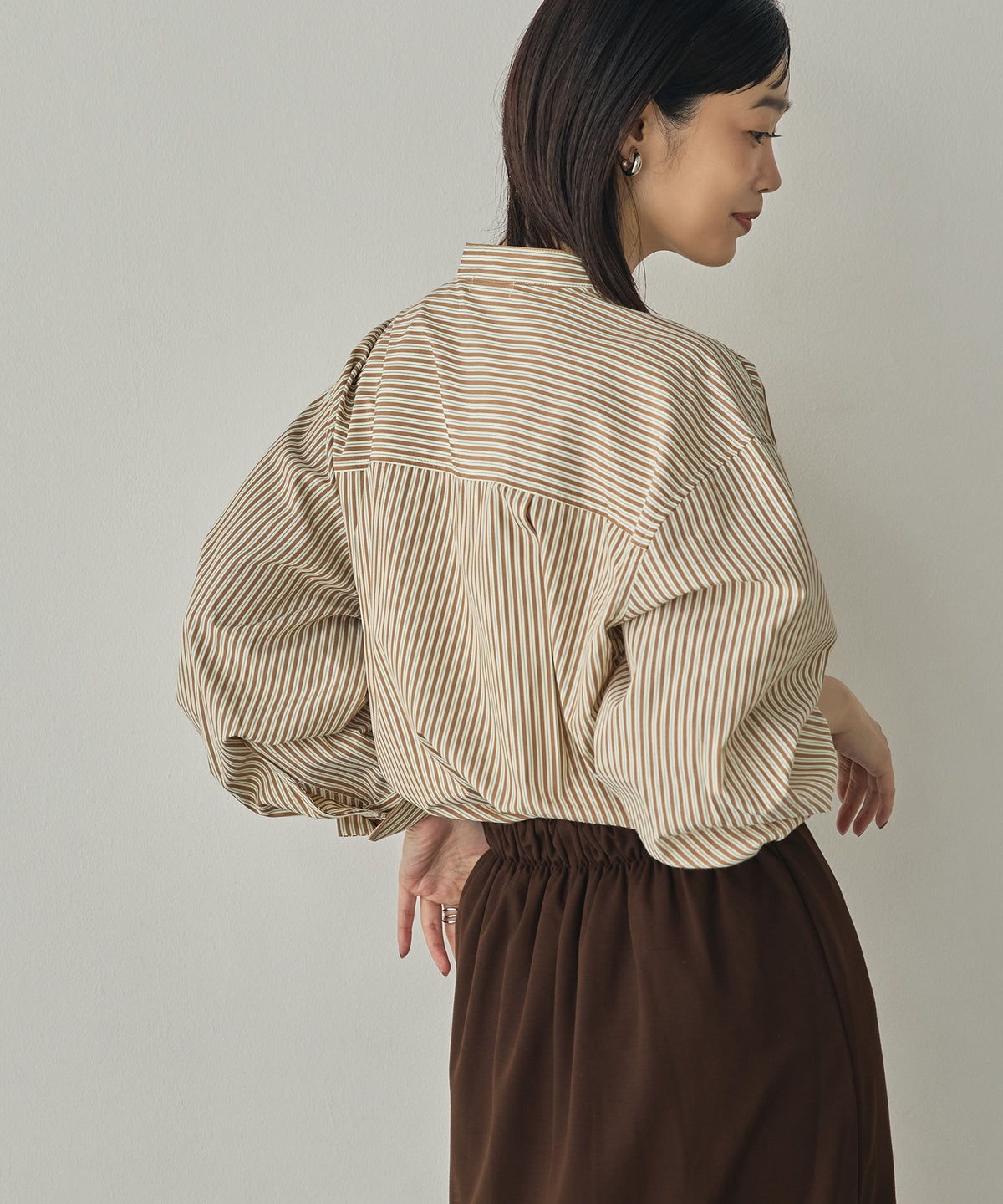 [LIMITED] SLUB-DENIM STRIPED RUFFLED SHIRT