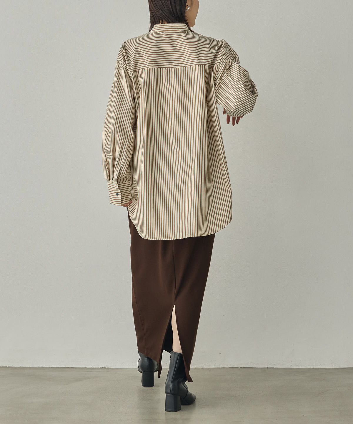 [LIMITED] SLUB-DENIM STRIPED RUFFLED SHIRT