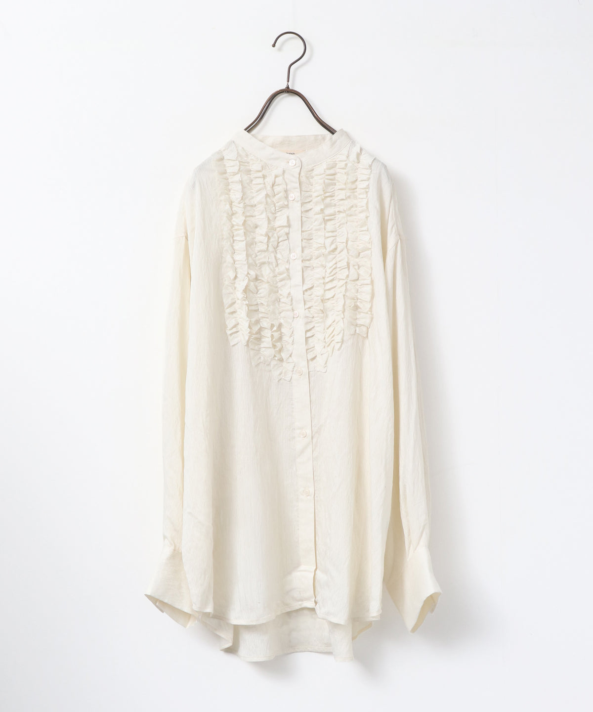 [LIMITED] SLUB-DENIM STRIPED RUFFLED SHIRT