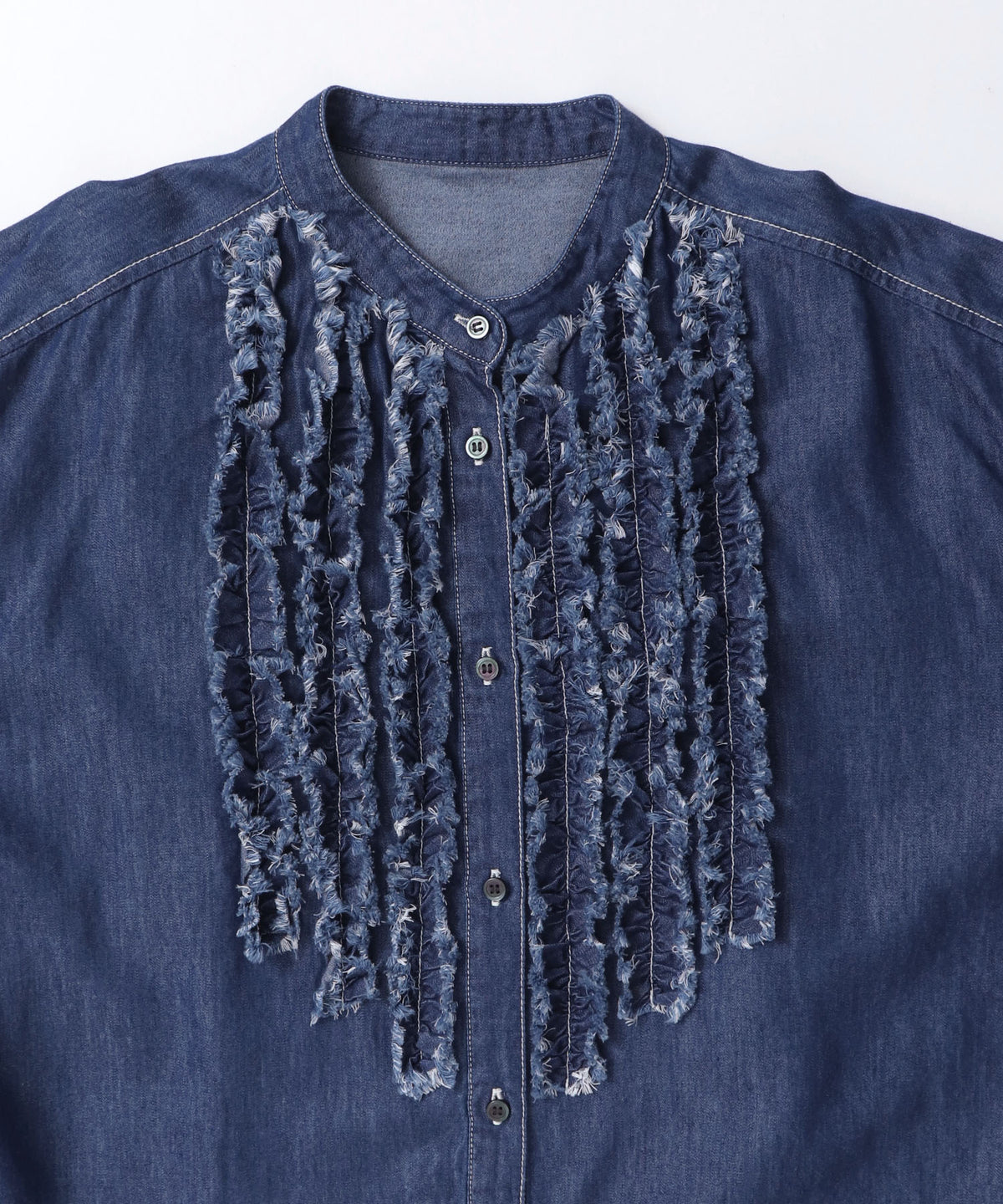[LIMITED] SLUB-DENIM STRIPED RUFFLED SHIRT