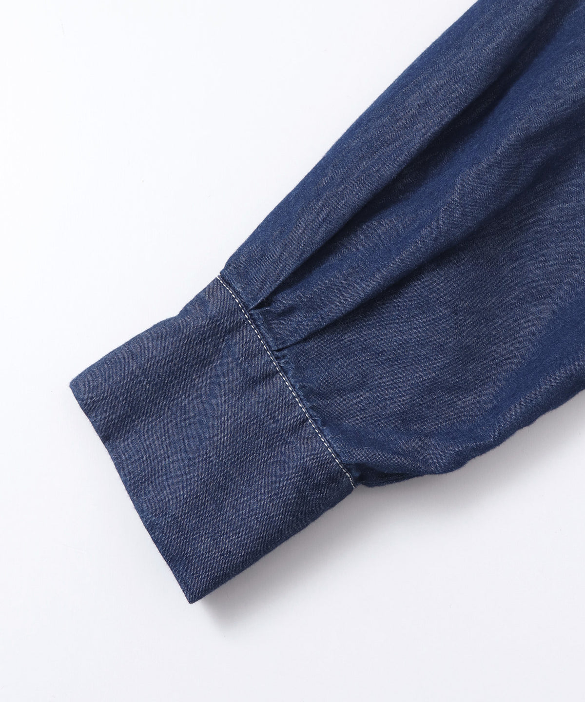 [LIMITED] SLUB-DENIM STRIPED RUFFLED SHIRT
