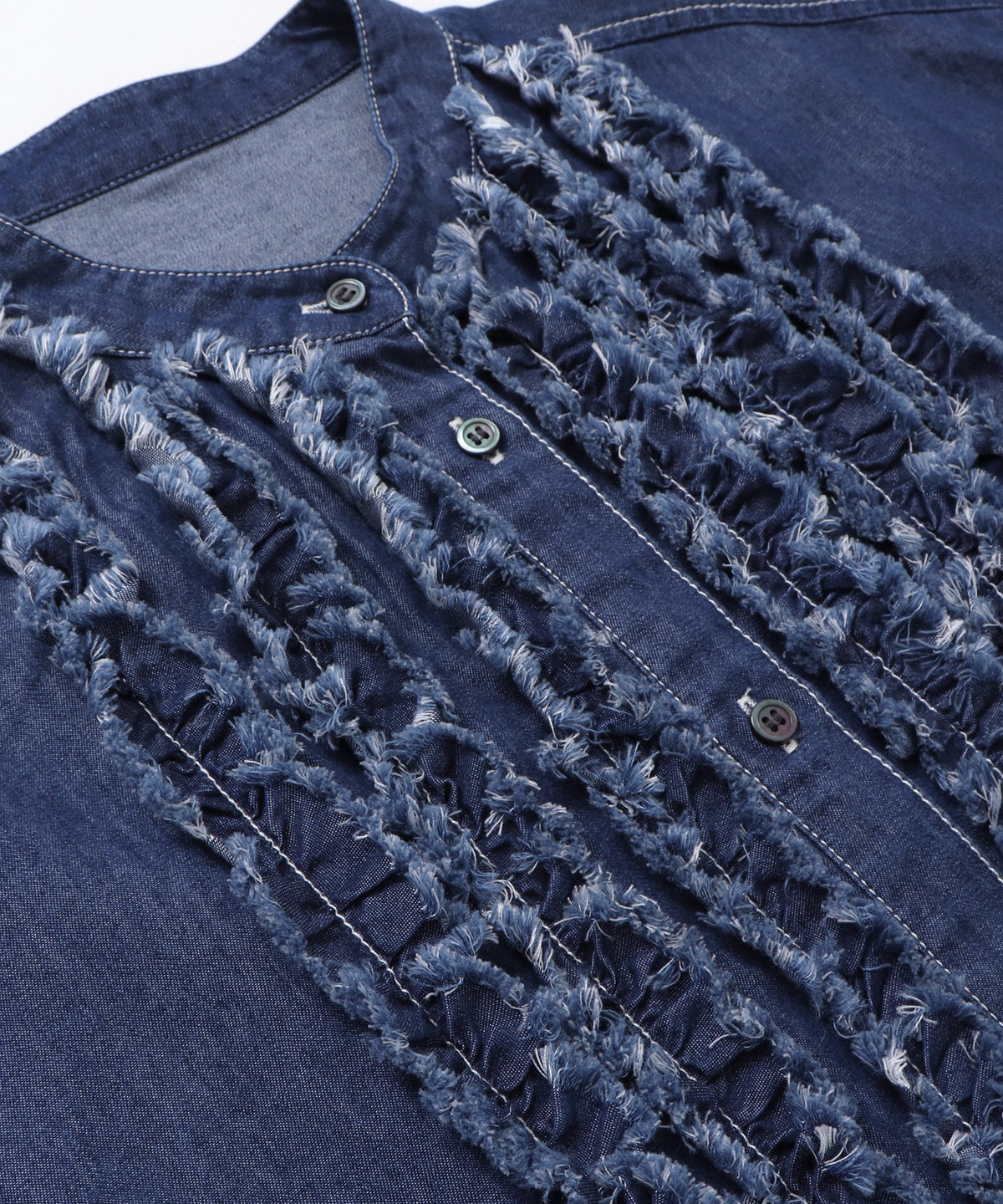 [LIMITED] SLUB-DENIM STRIPED RUFFLED SHIRT