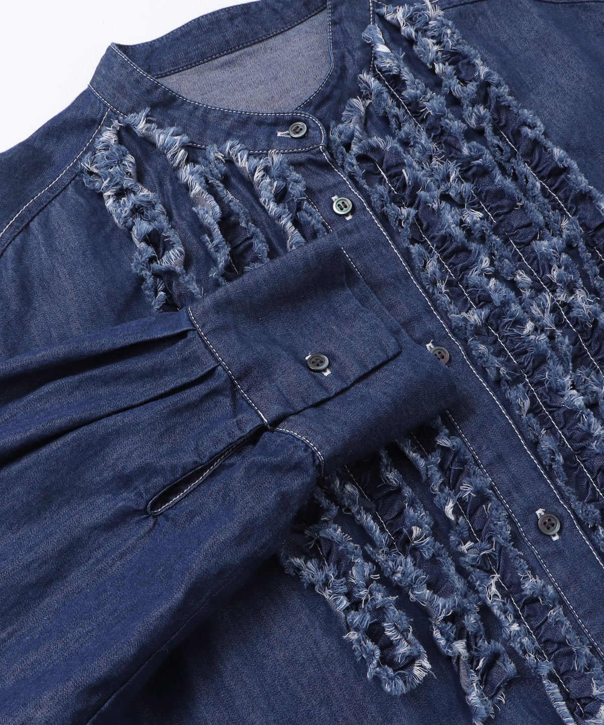 [LIMITED] SLUB-DENIM STRIPED RUFFLED SHIRT