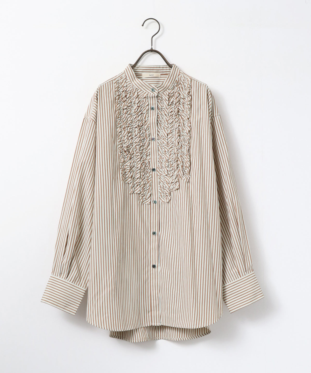 [LIMITED] SLUB-DENIM STRIPED RUFFLED SHIRT