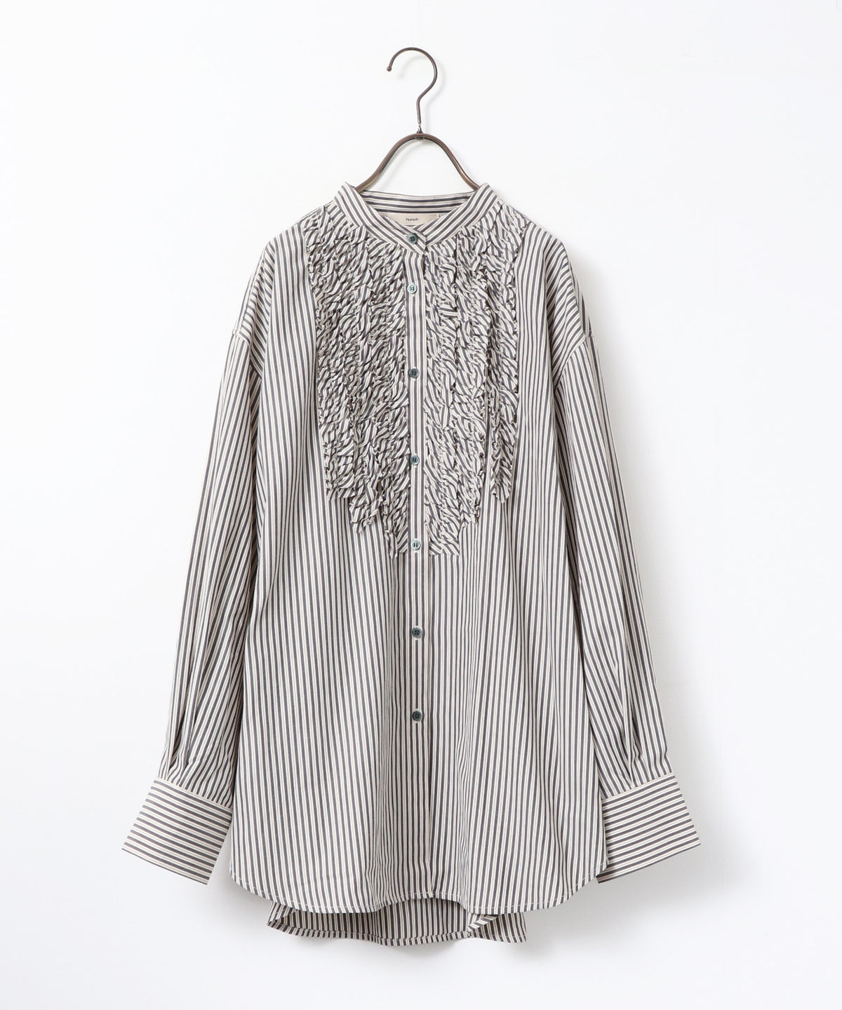 [LIMITED] SLUB-DENIM STRIPED RUFFLED SHIRT