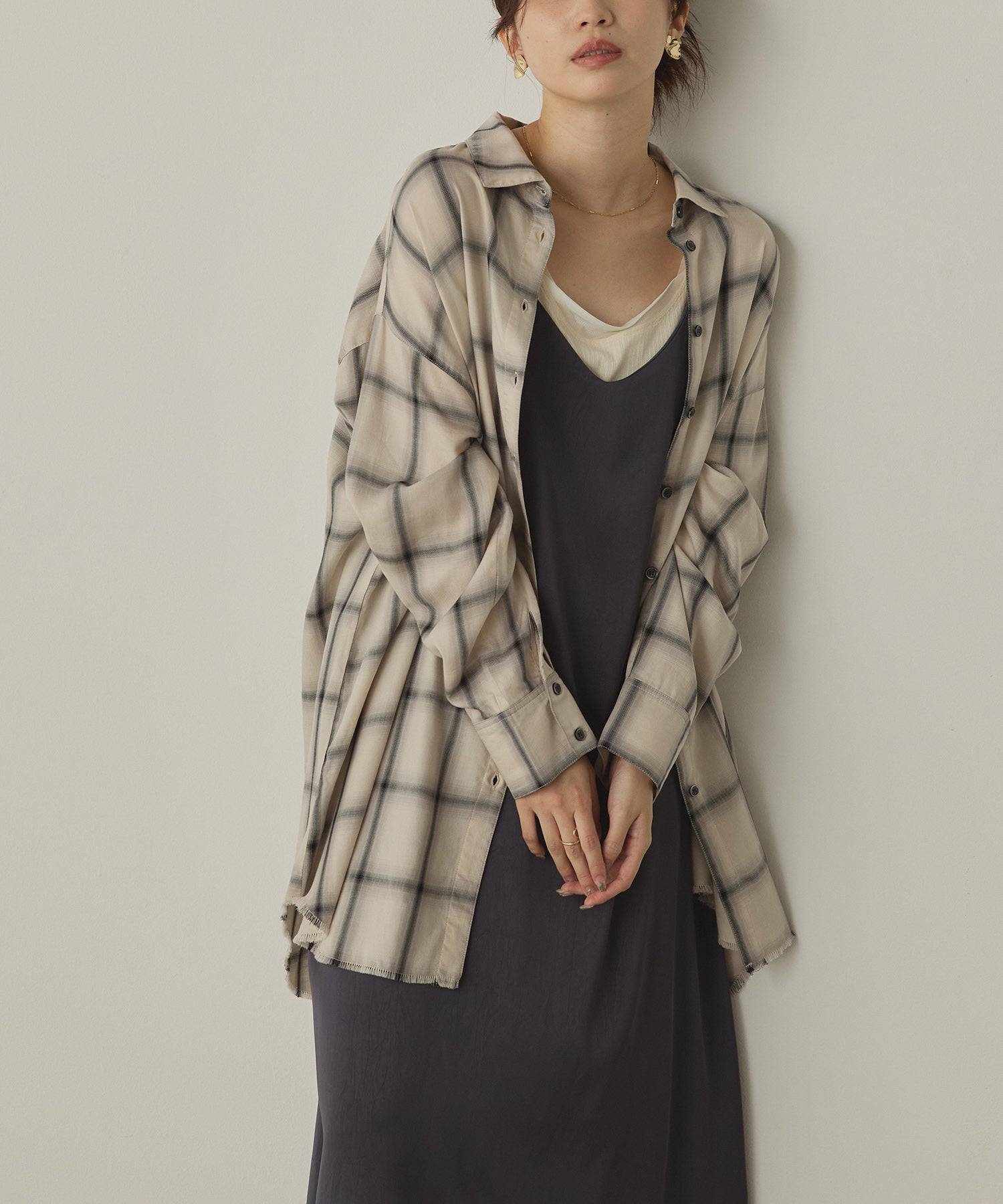 【新色追加】オンブレチェック オーバーシャツ