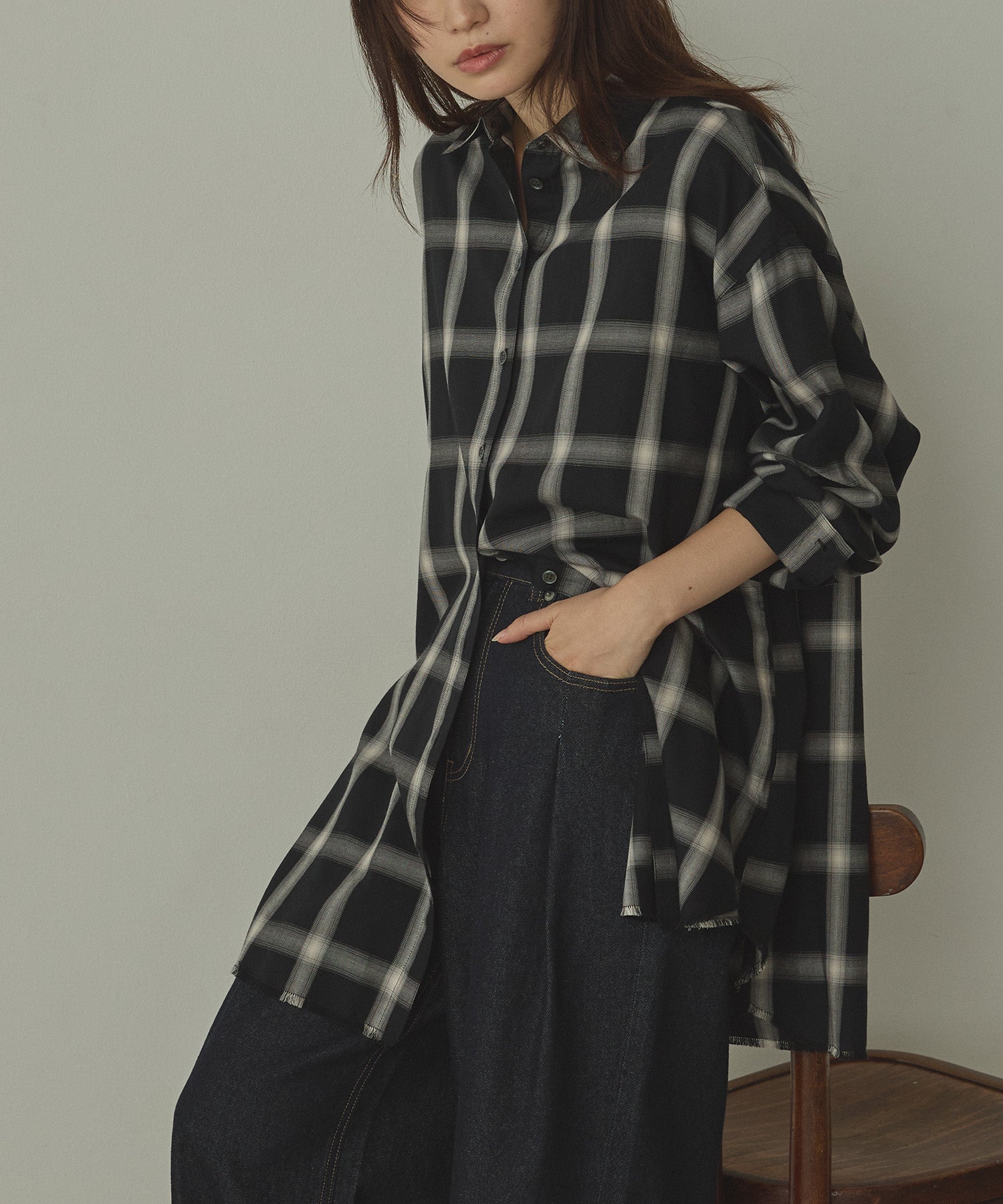 【新色追加】オンブレチェック オーバーシャツ