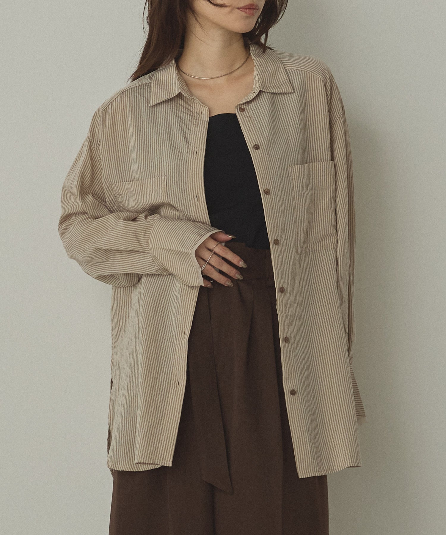 ツヤストライプ オーバーシャツ